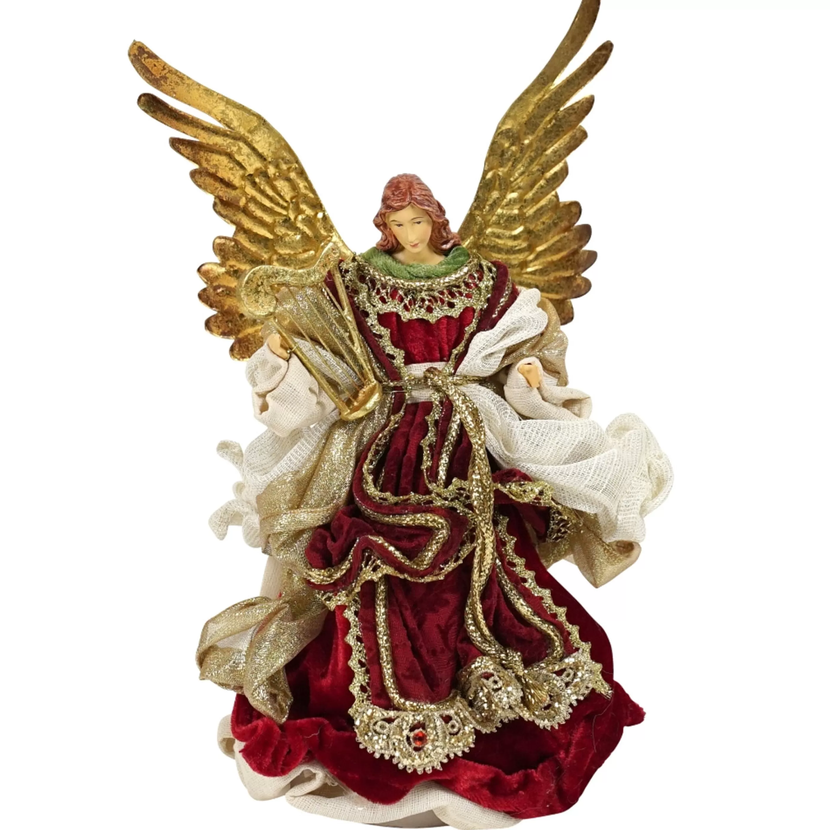 Sale * Red Gold Angel With Harp - 25Cm