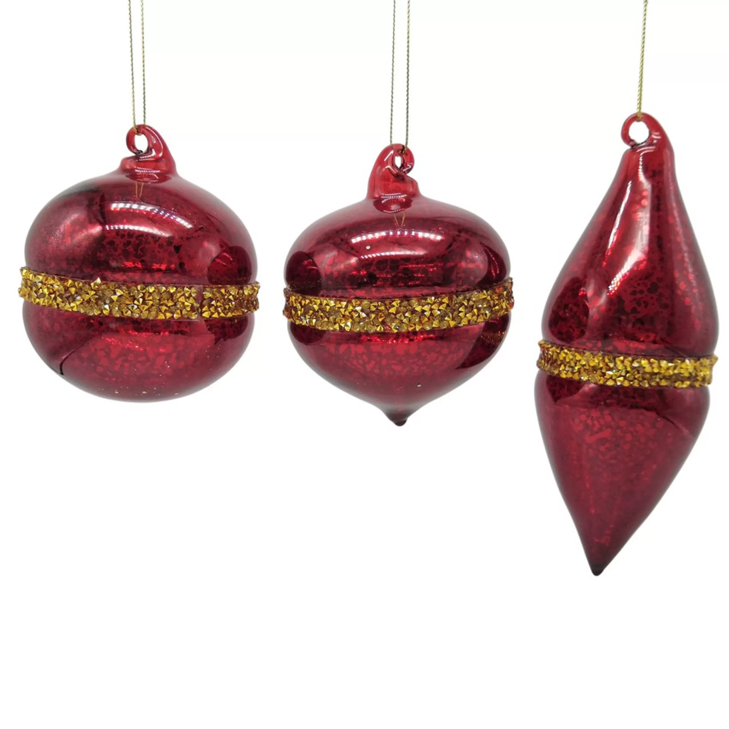 * Hanging Christmas Ornaments | Red Gold Belt Glass Bauble (3 Styles) - 8Cm