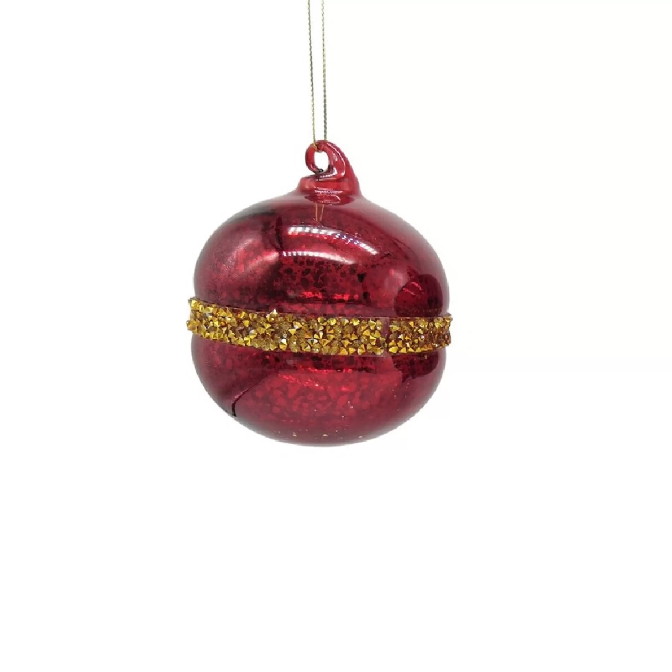 * Hanging Christmas Ornaments | Red Gold Belt Glass Bauble (3 Styles) - 8Cm