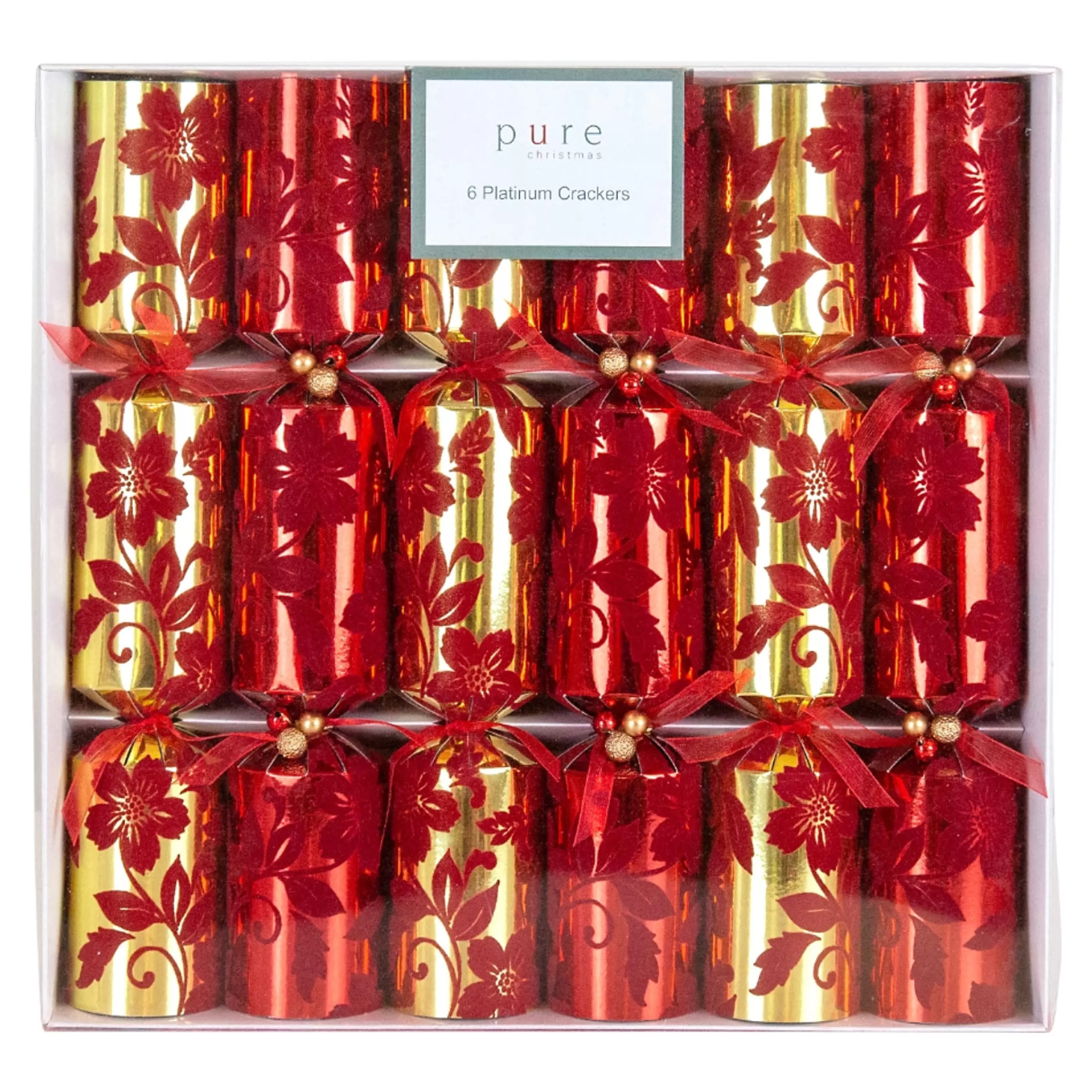 Online Pure Christmas Red Gold Flowerburst Platinum Cracker (Pack Of 6) - 36Cm