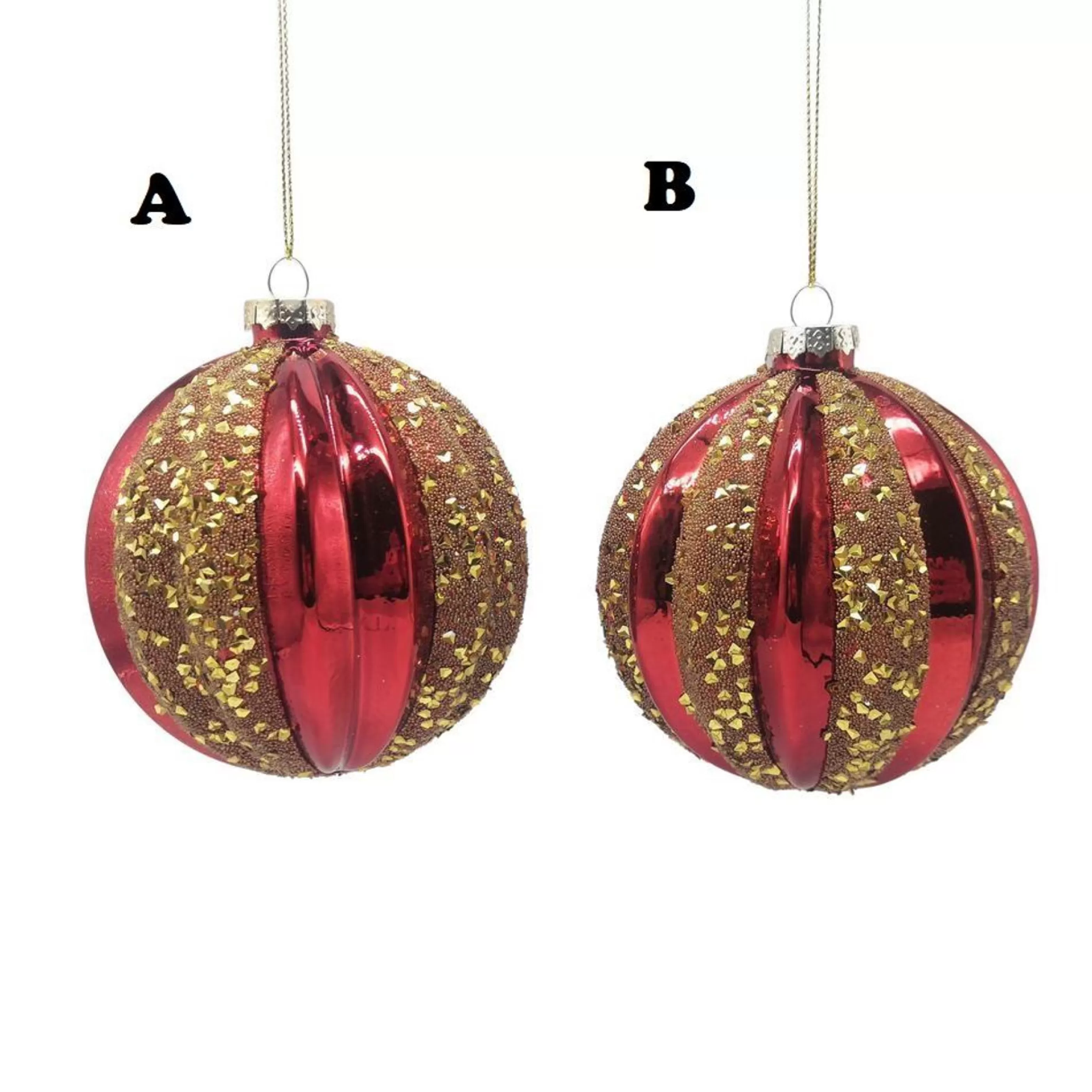 * Hanging Christmas Ornaments | Red Gold Glass Bauble (2 Styles) - 10Cm