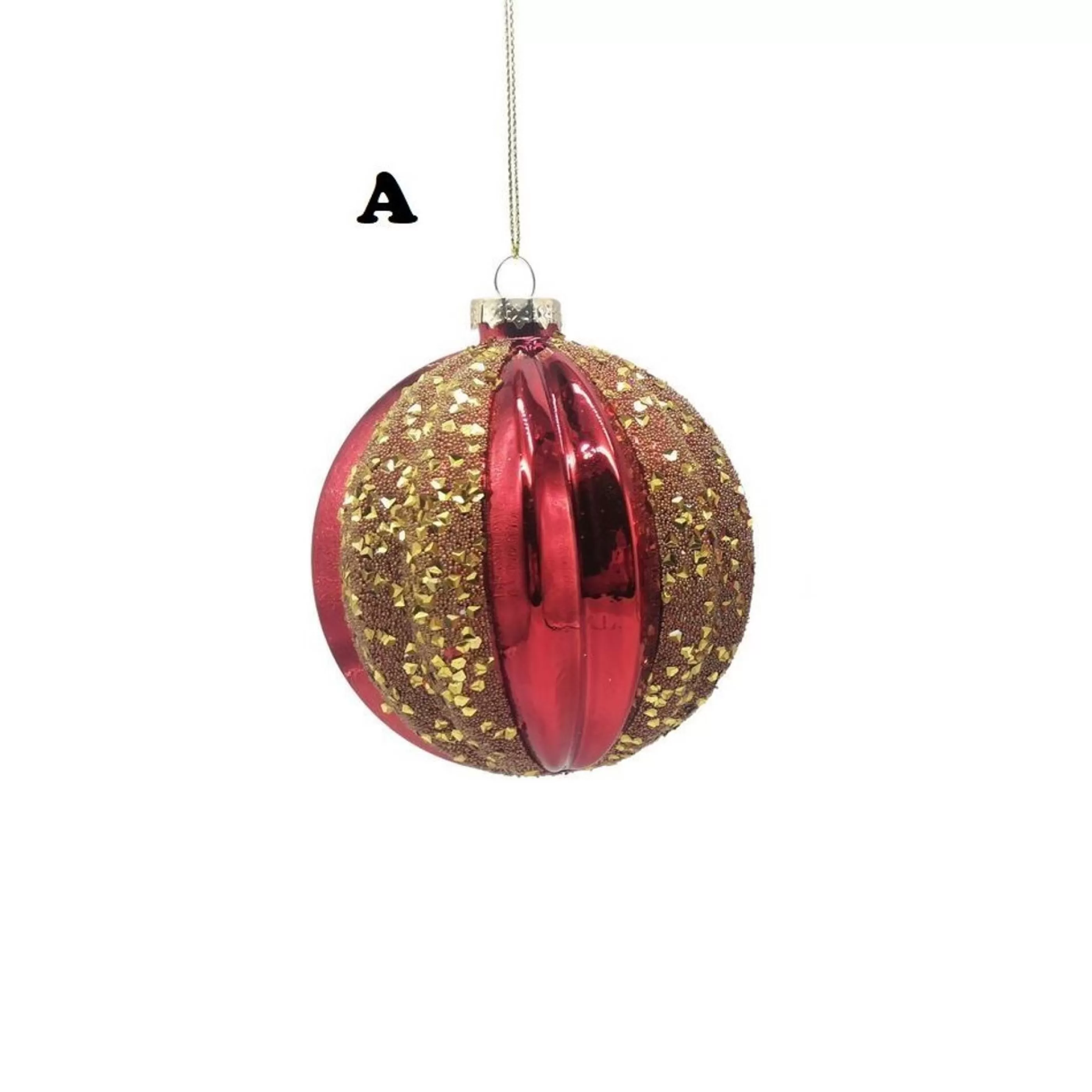 * Hanging Christmas Ornaments | Red Gold Glass Bauble (2 Styles) - 10Cm