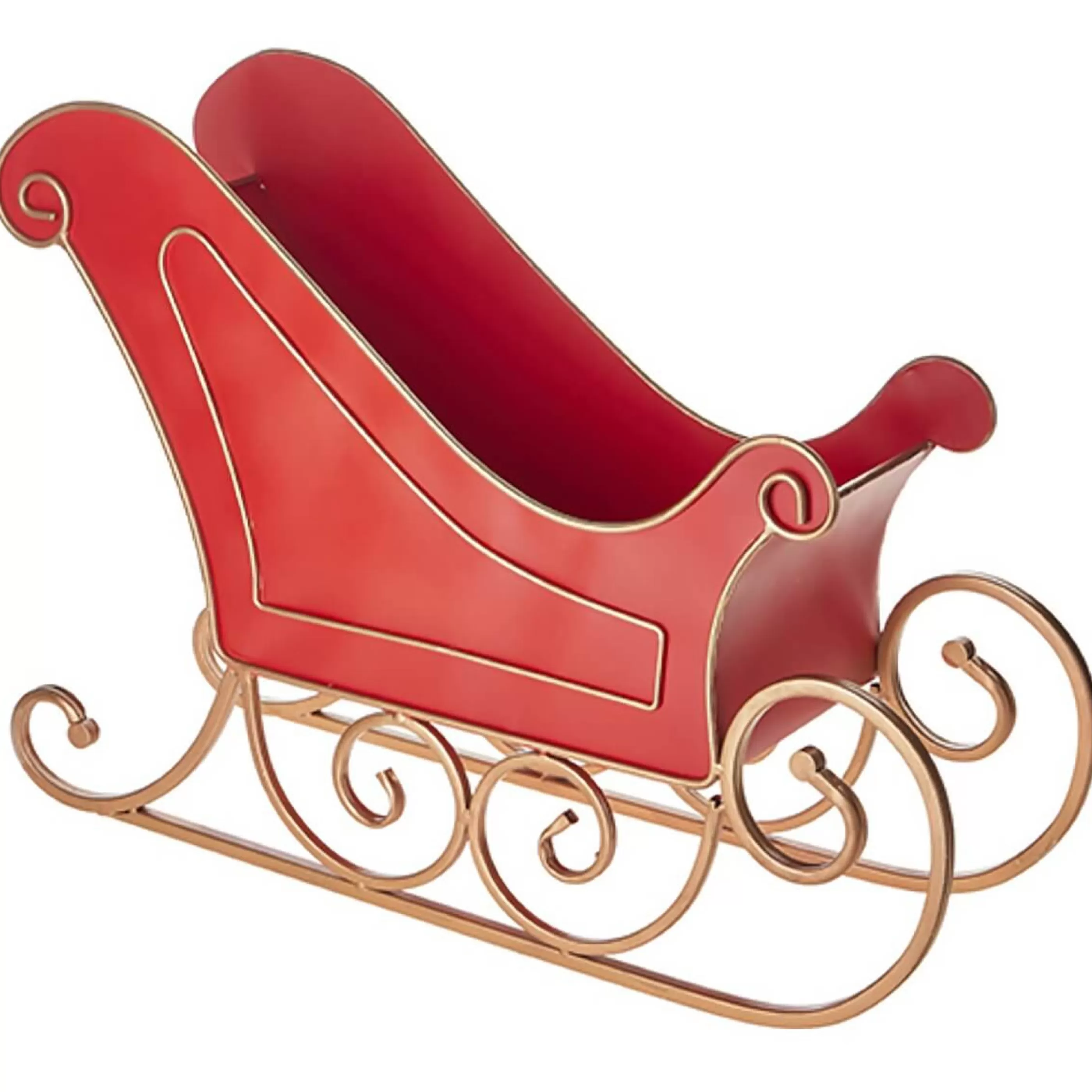 RAZ Imports Christmas Sleigh | Red Gold Metal Sleigh - 62Cm