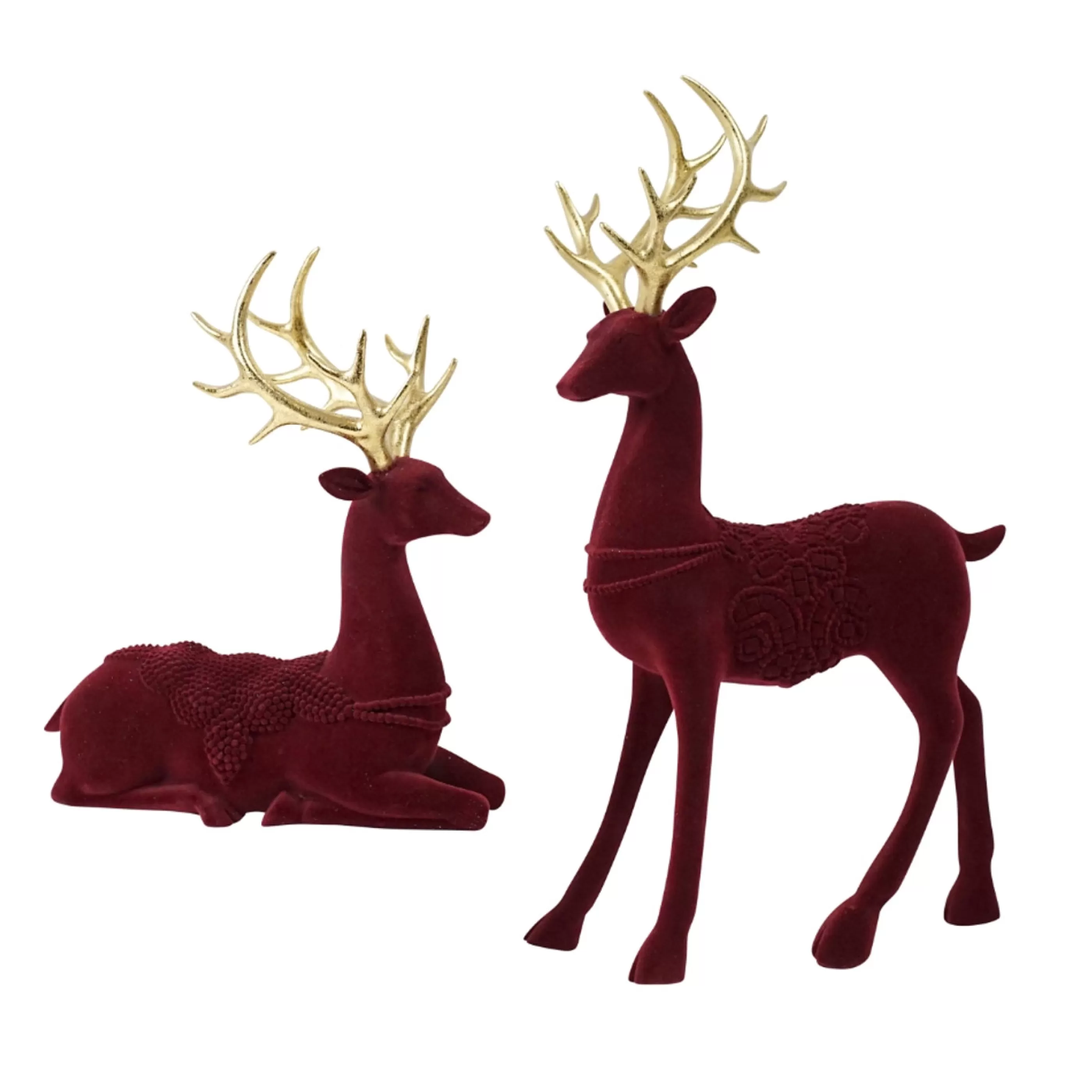 * Table Top Decorations | Red Gold Velvet Reindeer (2 Styles) - 29Cm