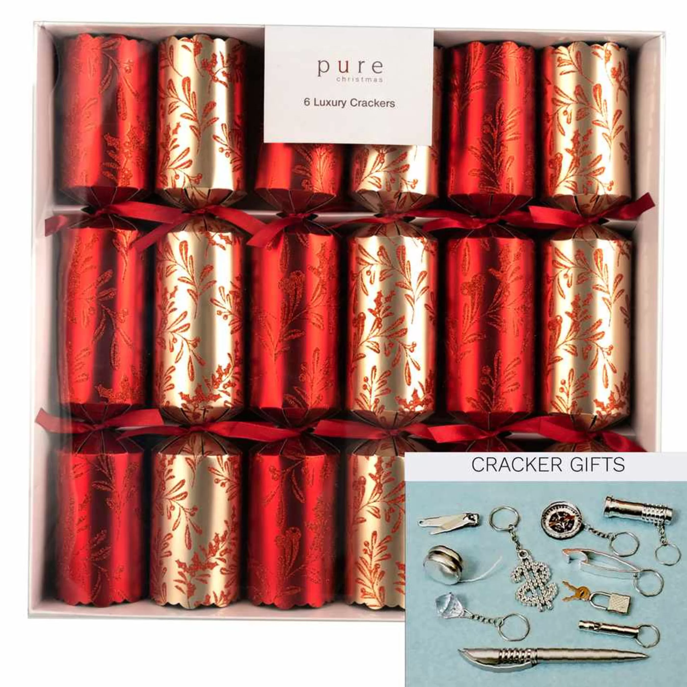 Shop Pure Christmas Red Gold Vine Luxury Cracker (Pack Of 6) - 30Cm