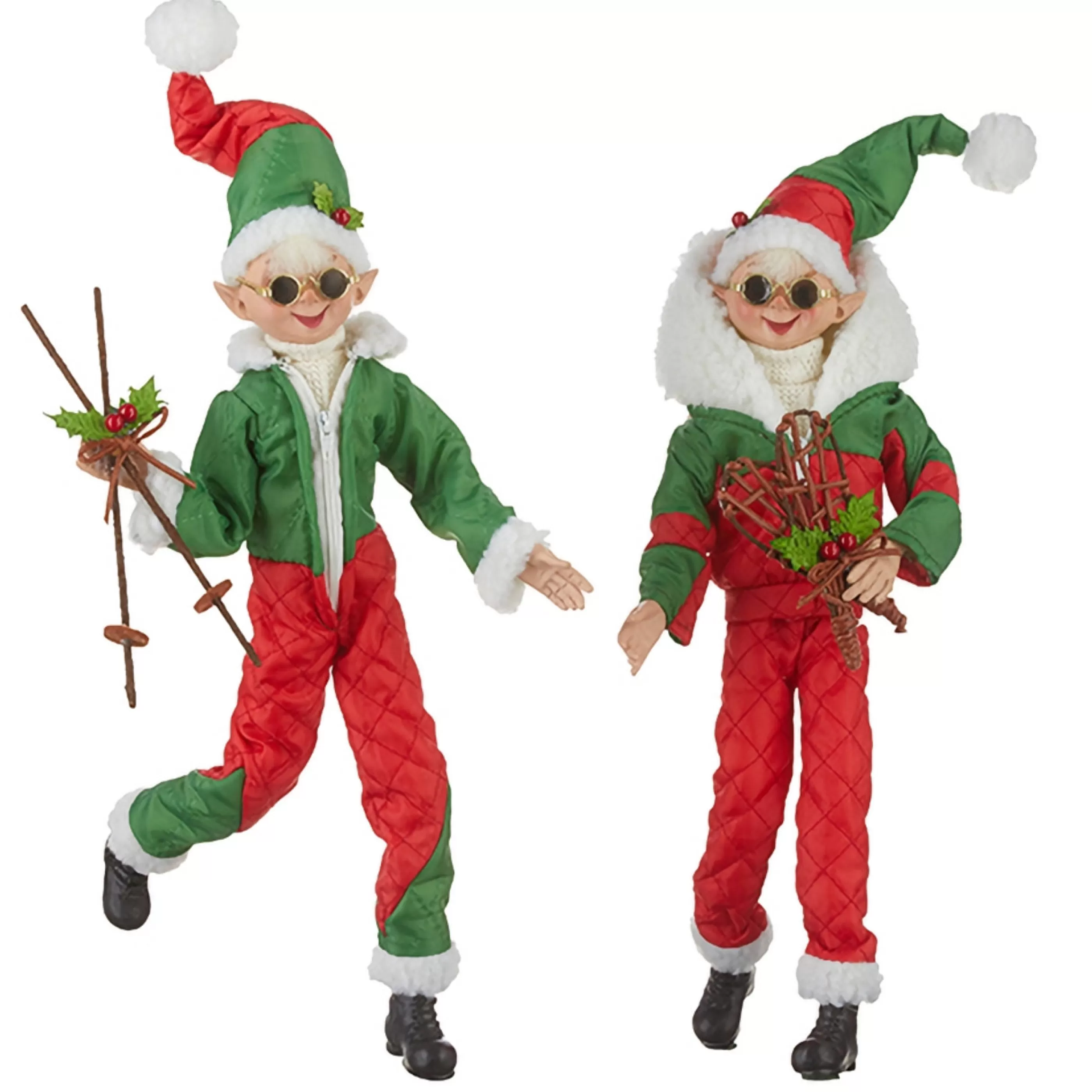 Best RAZ Imports Red Green Skiing Posable Elf (2 Styles) - 40.5Cm