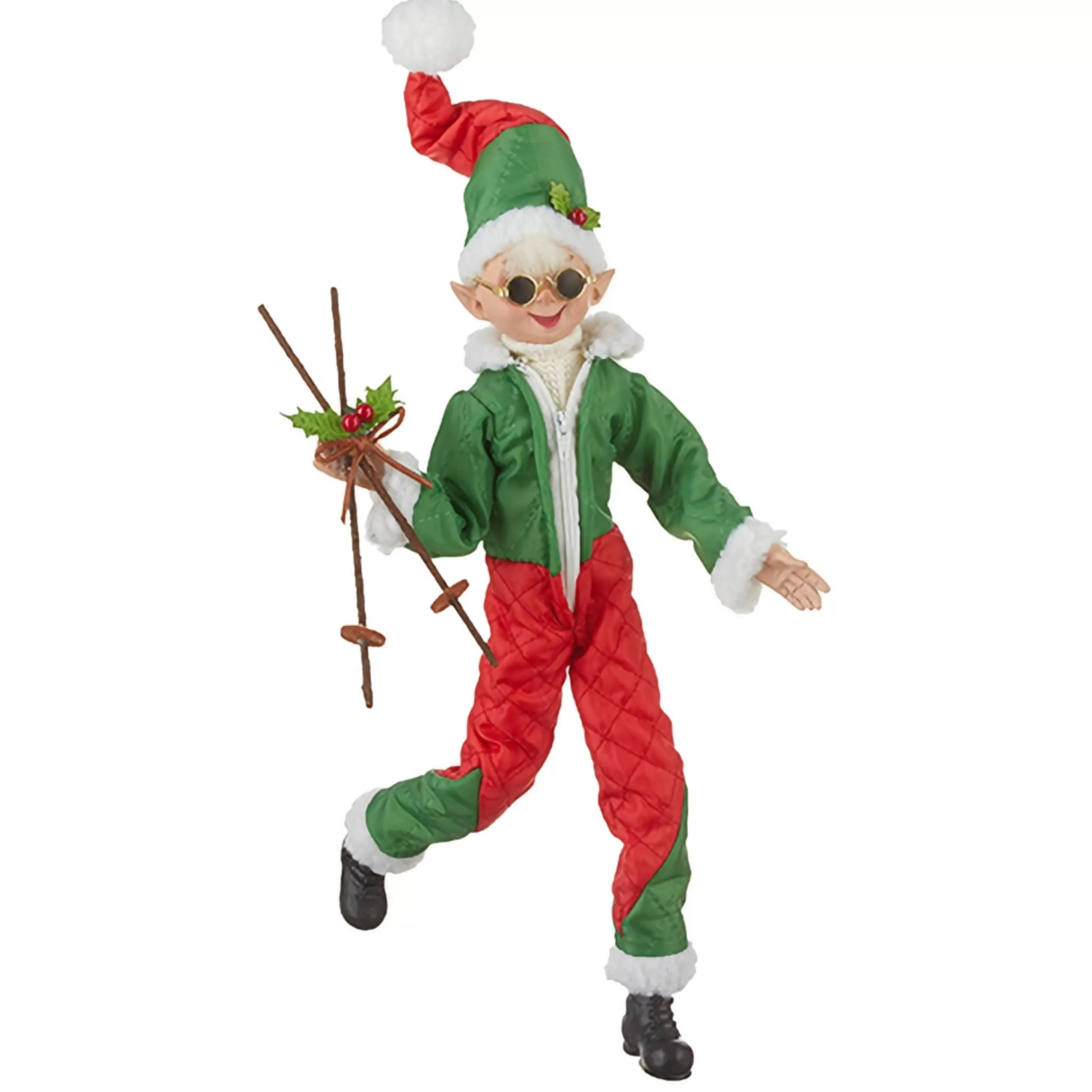 Best RAZ Imports Red Green Skiing Posable Elf (2 Styles) - 40.5Cm