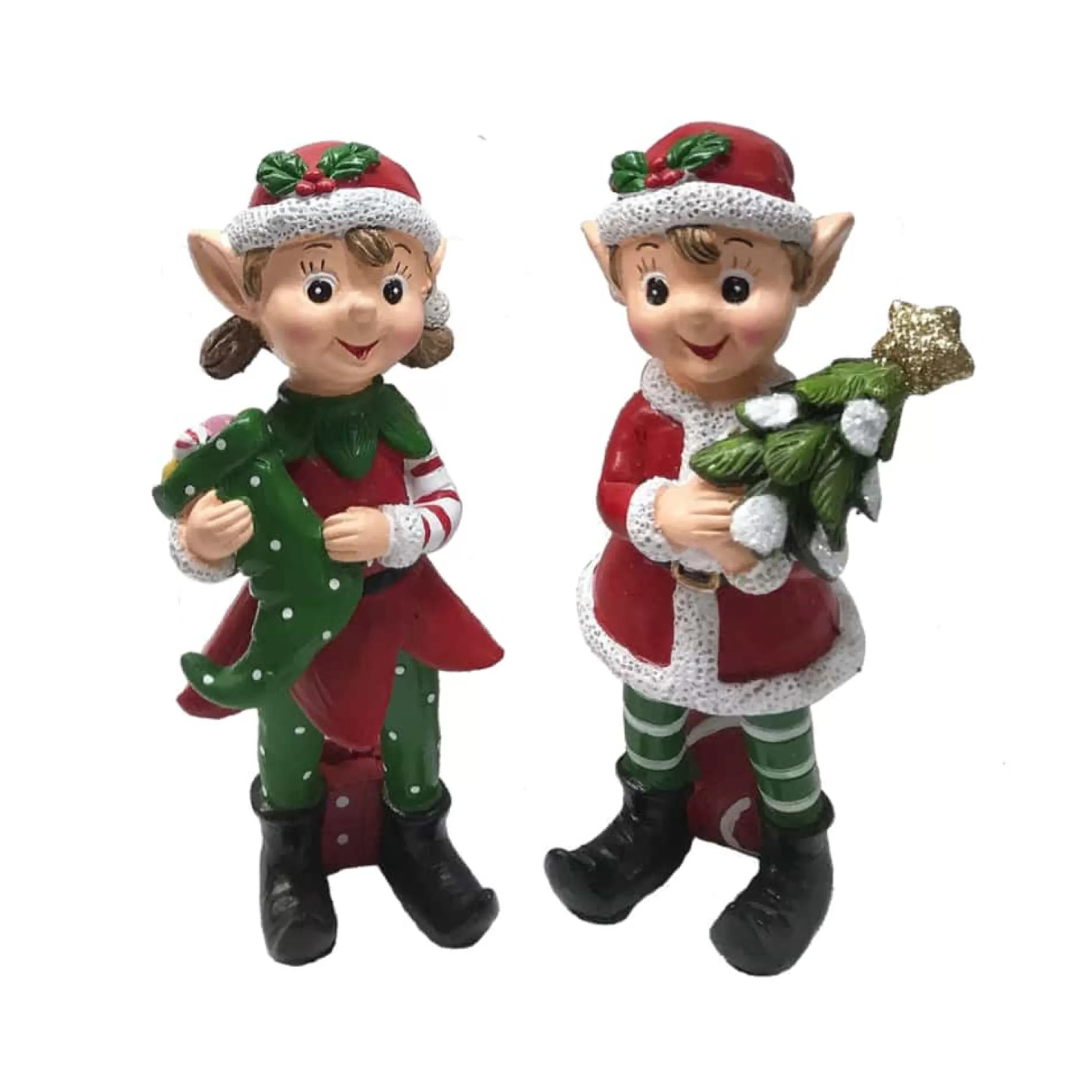 * Table Top Decorations | Red Green Standing Christmas Elf (2 Styles) - 16Cm