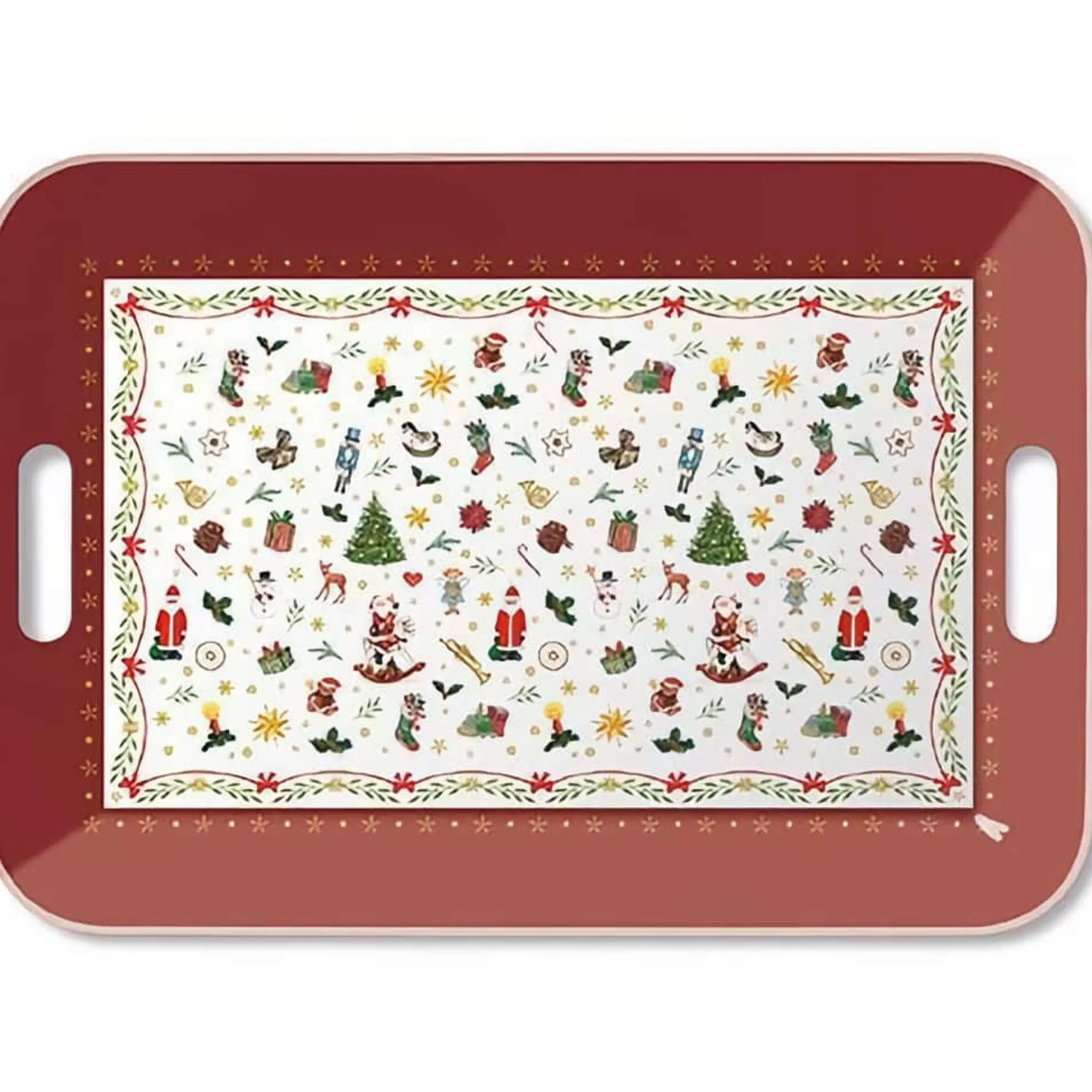 Hot * Red Melamine Tray With Symbols Of Christmas - 47Cm