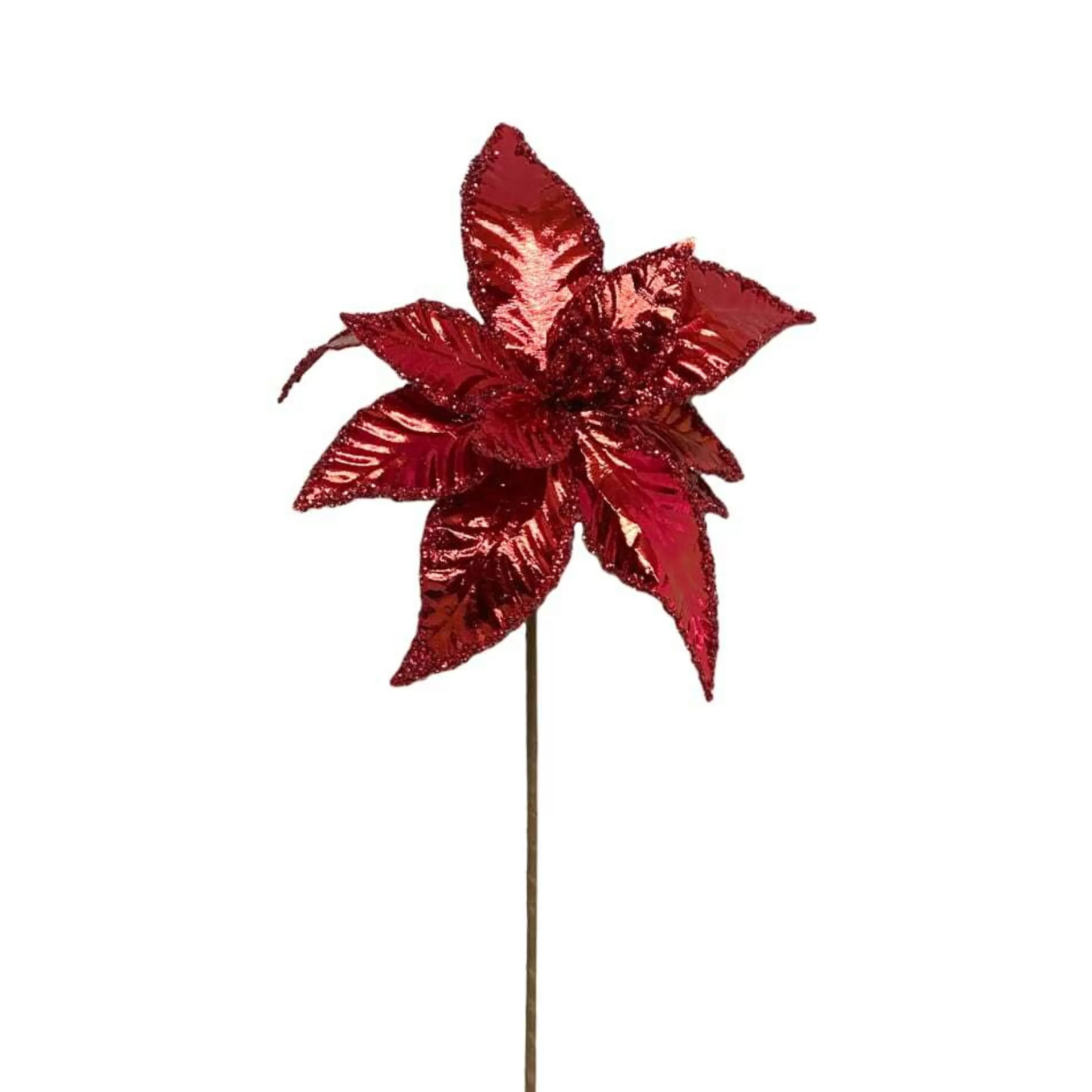 * Poinsettia Decorations | Red Metallic Poinsettia Flower - 32Cm