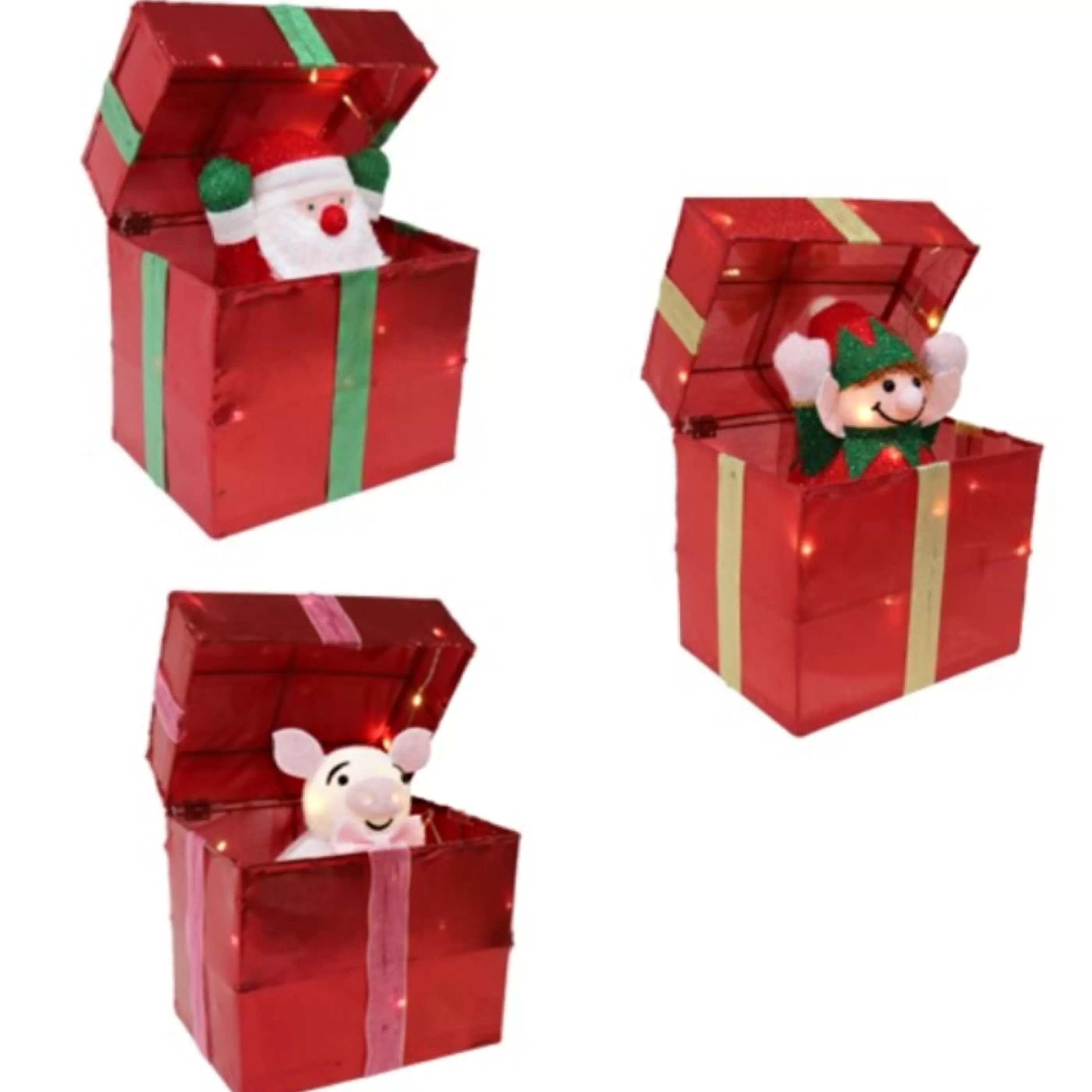 Flash Sale * Red Metallic Present With Popup Santa (3 Styles) - 30Cm