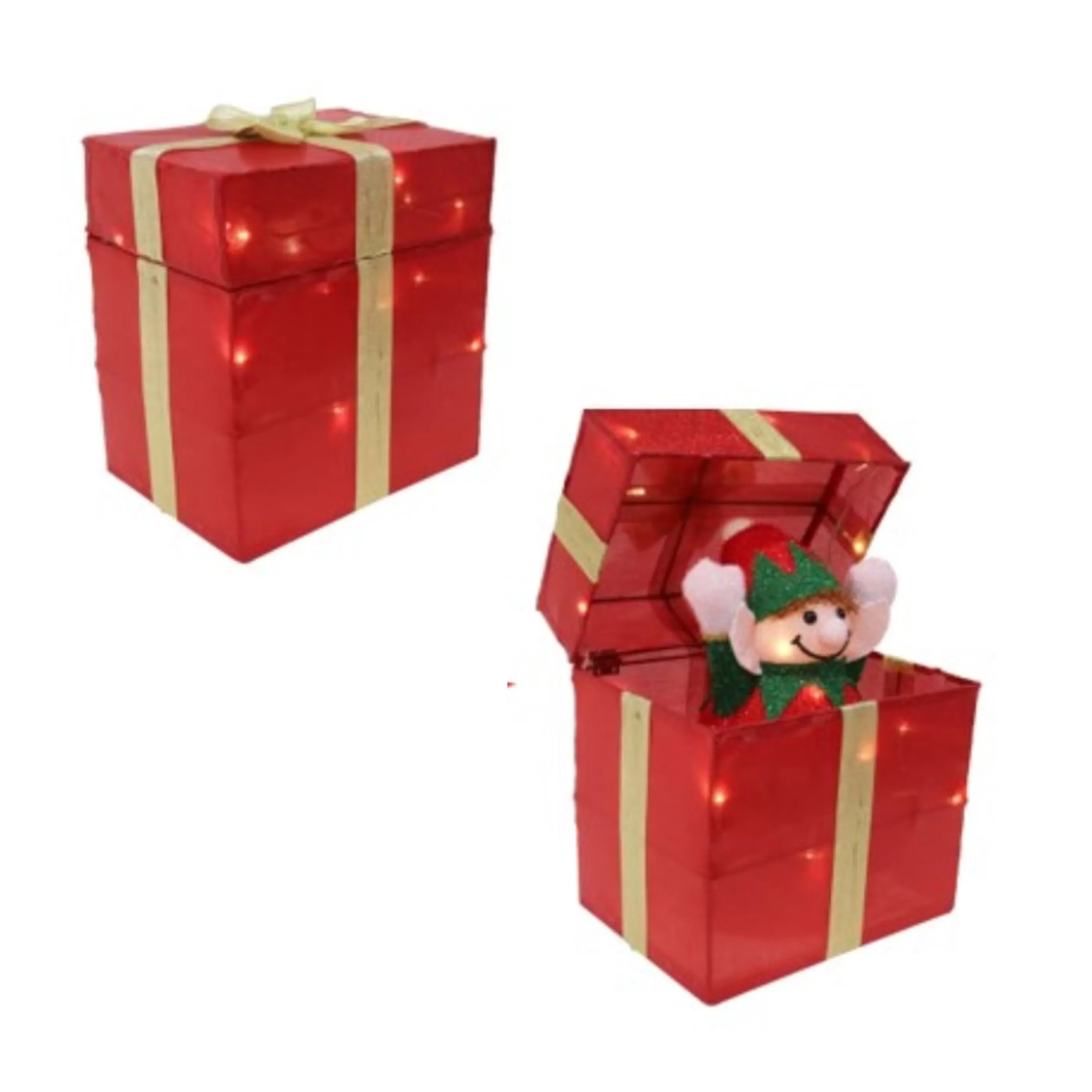 Flash Sale * Red Metallic Present With Popup Santa (3 Styles) - 30Cm