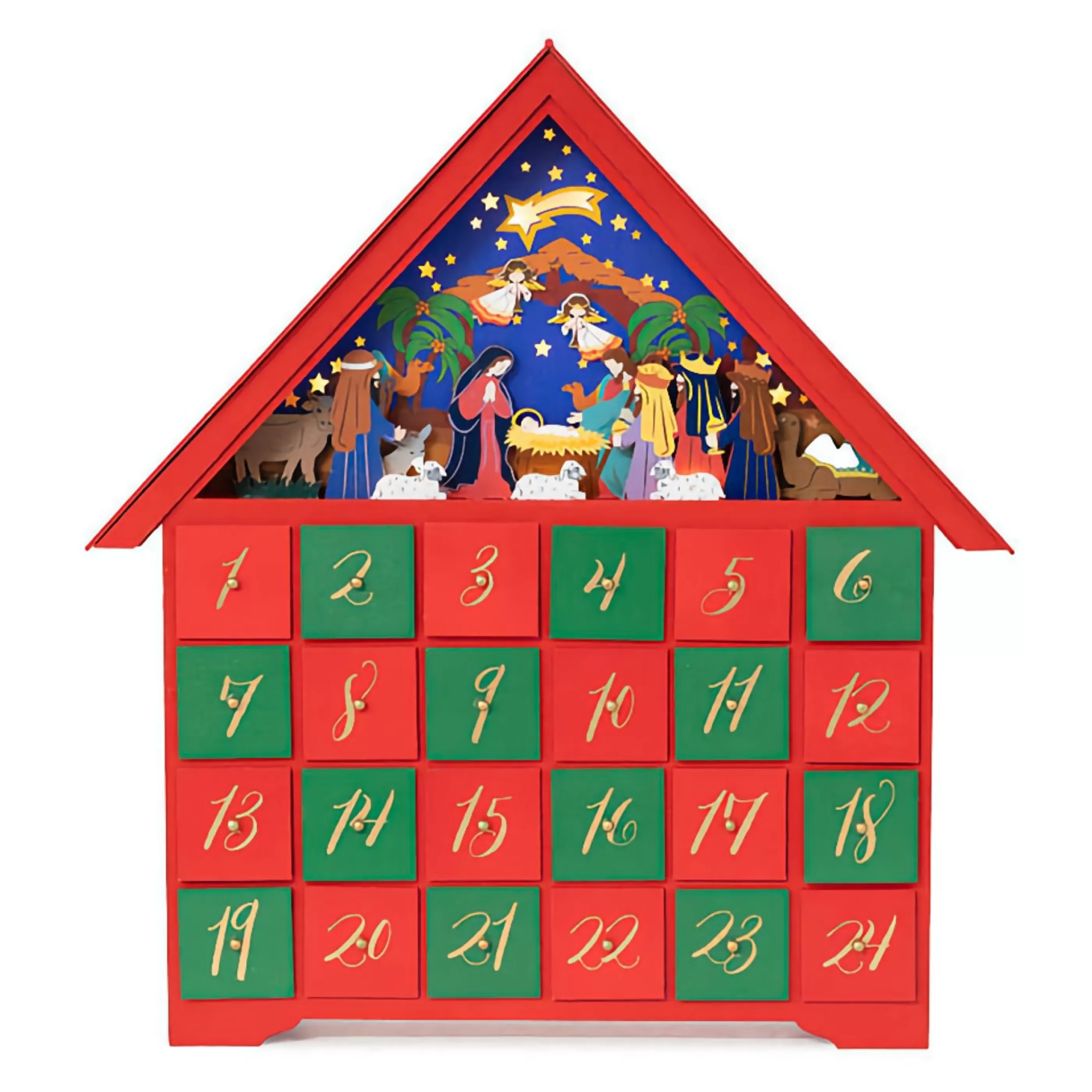 Online * Red Nativity Scene Advent Calendar Lightup - 45Cm