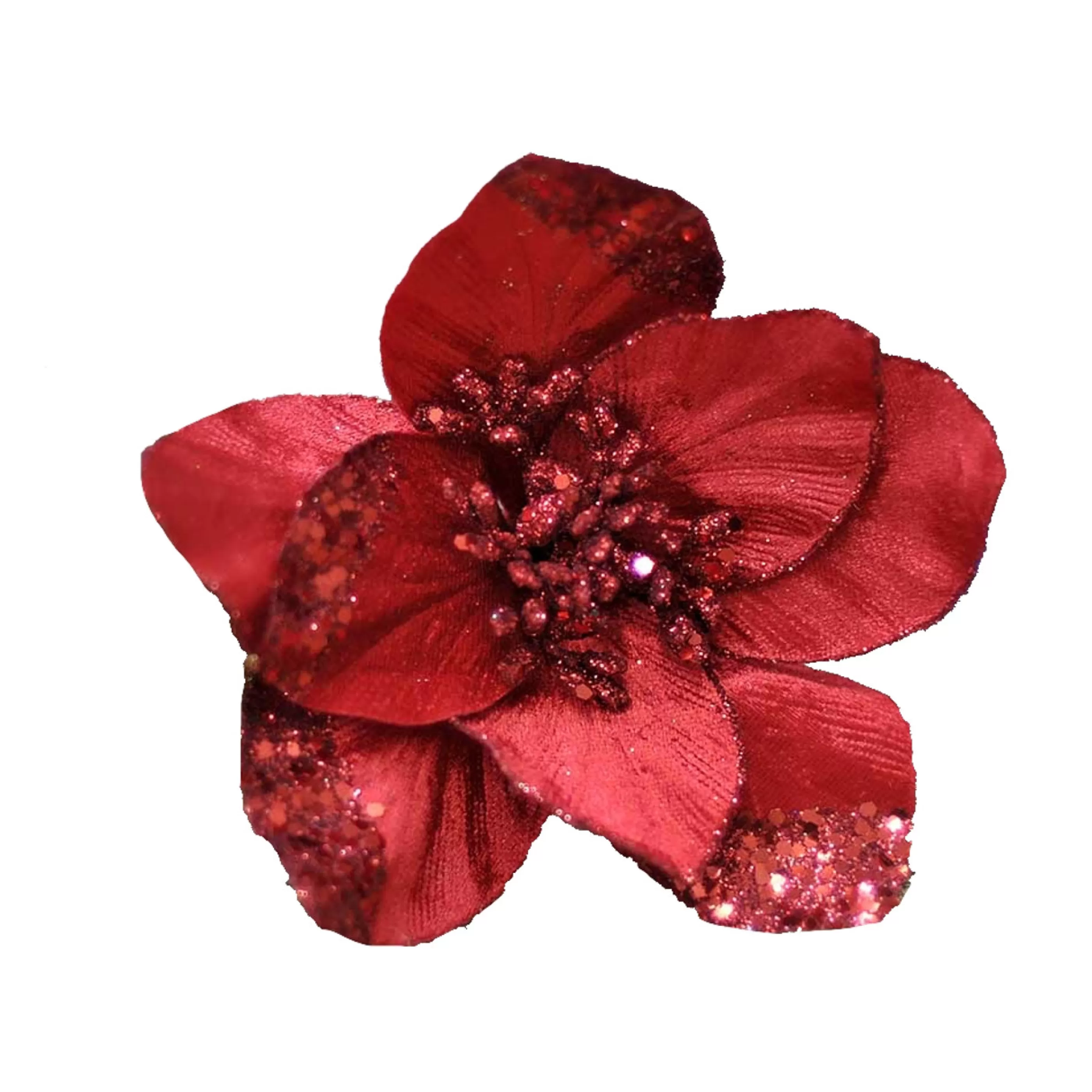 * Poinsettia Decorations | Red Poinsettia On Clip - 18Cm