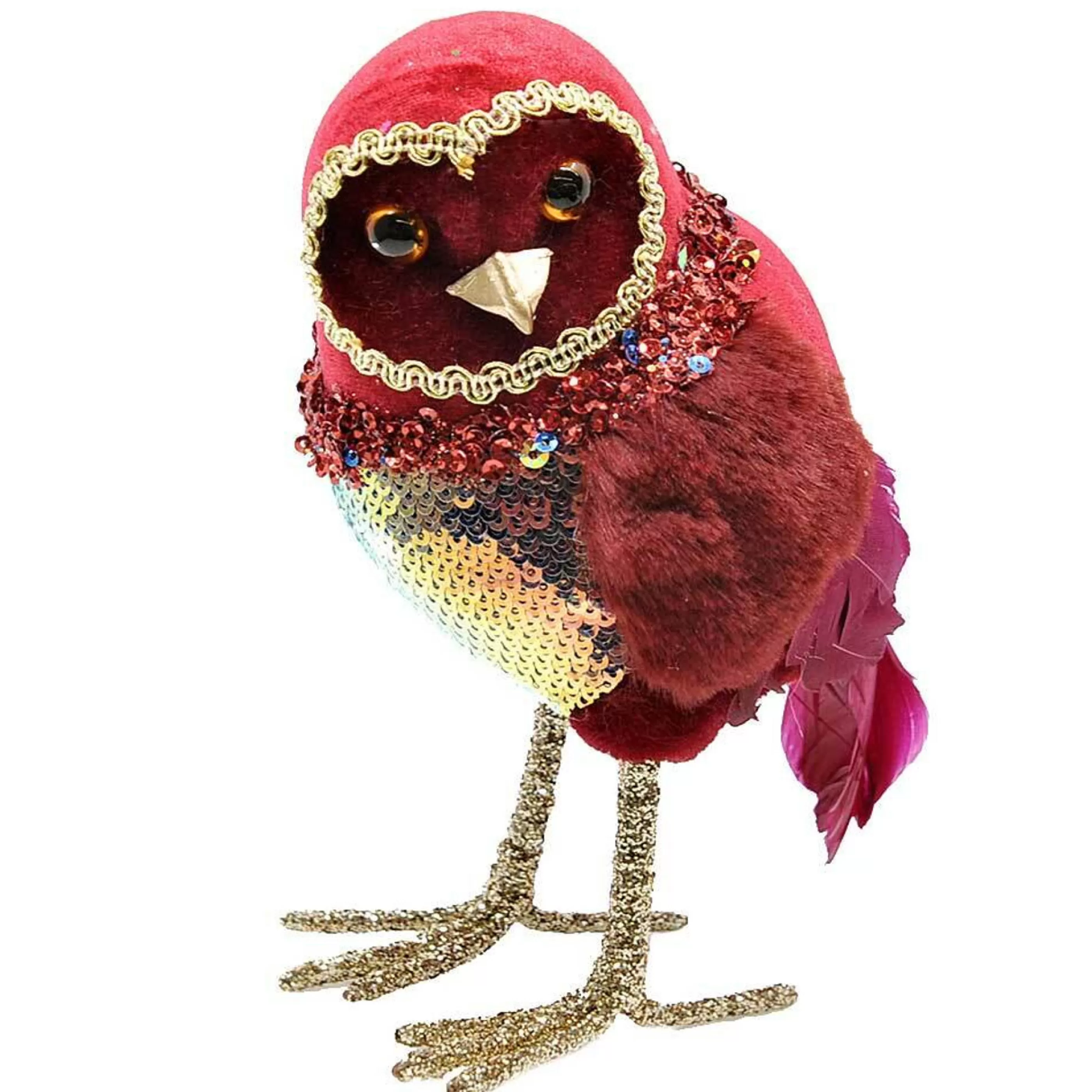 * Table Top Decorations | Red Sequin Velvet Owl - 16Cm