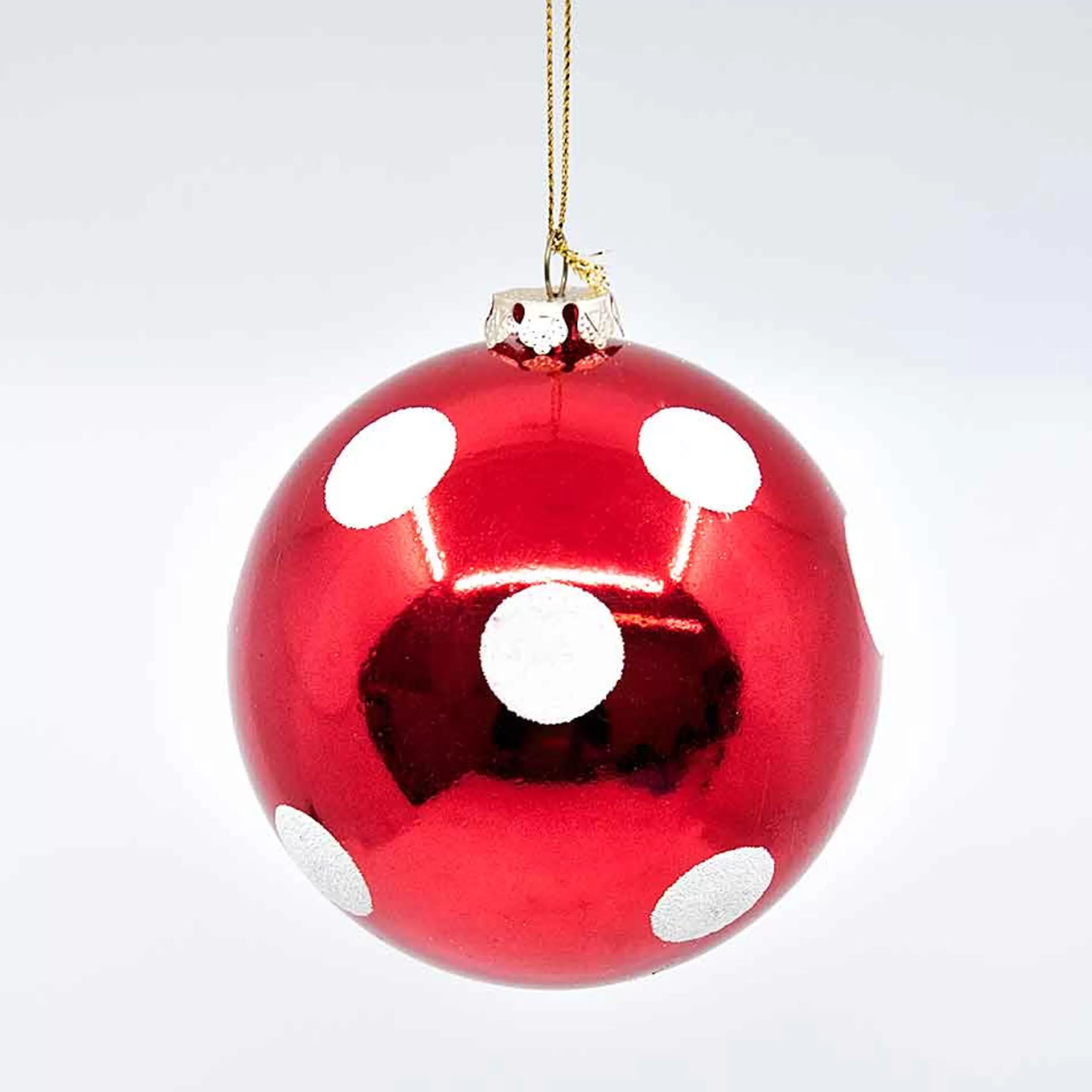 * Hanging Christmas Ornaments | Red Shiny Bauble With White Polka Dots - 10Cm