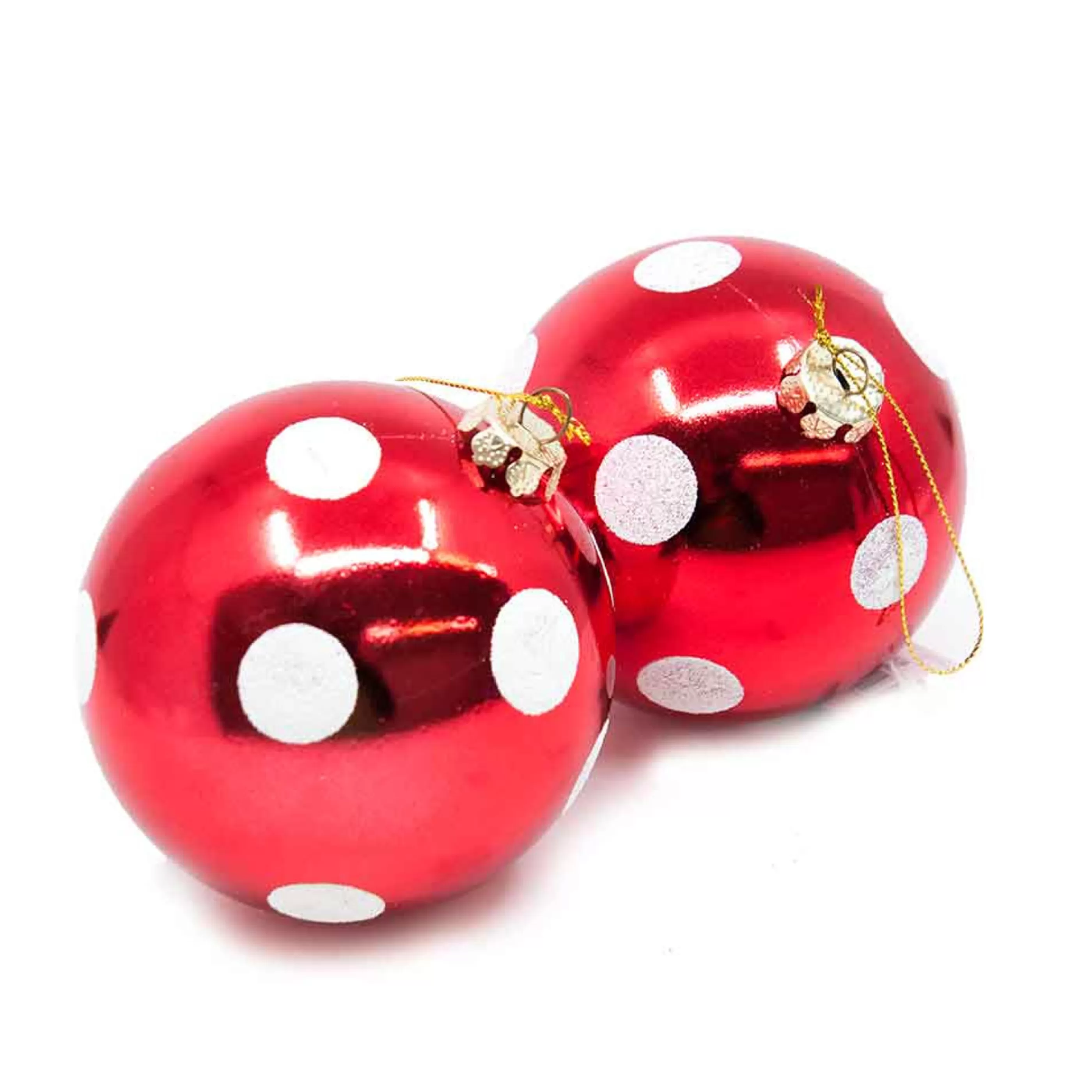 * Hanging Christmas Ornaments | Red Shiny Bauble With White Polka Dots - 10Cm