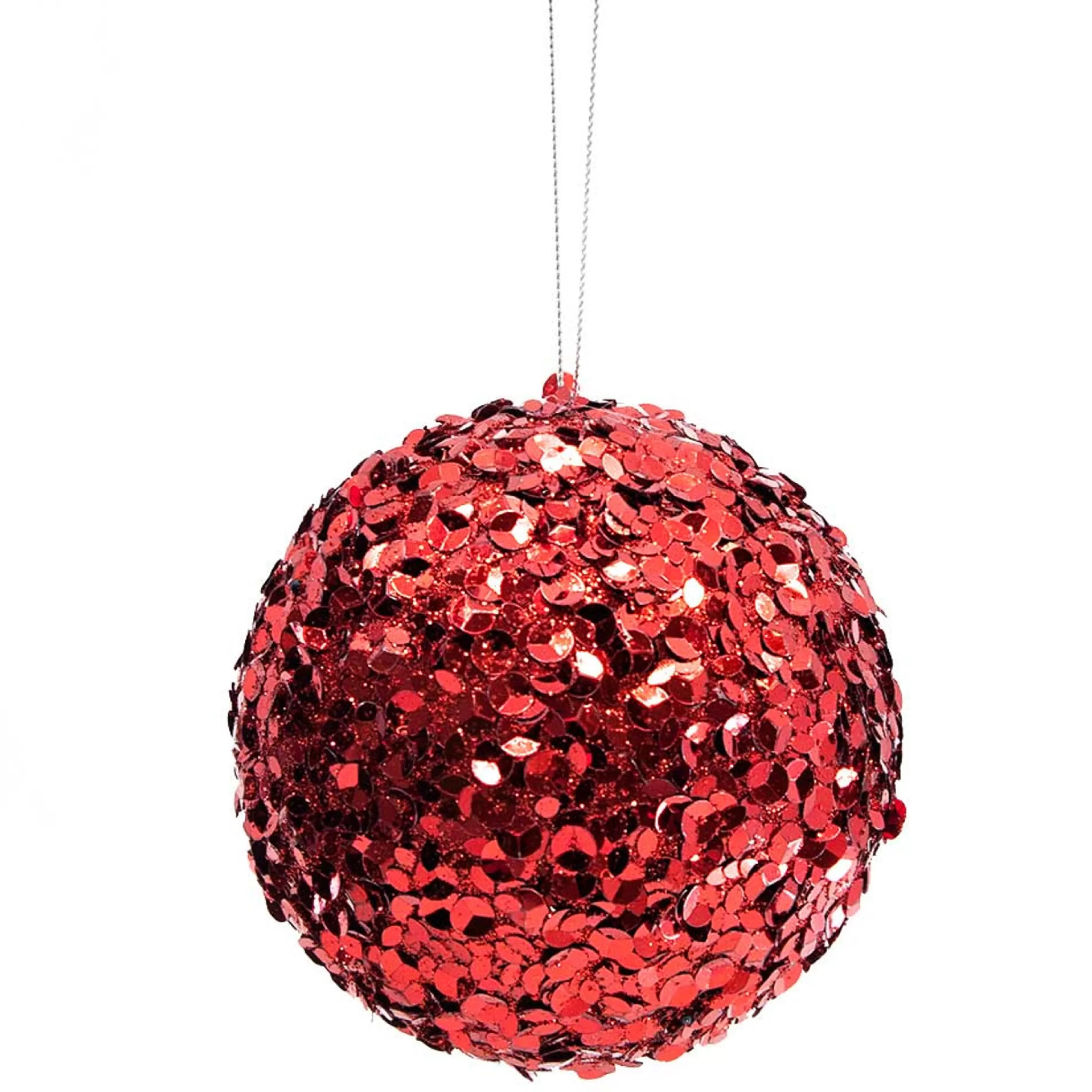 * Hanging Christmas Baubles | Red Sparkle Sequin Hanging Bauble - 10Cm