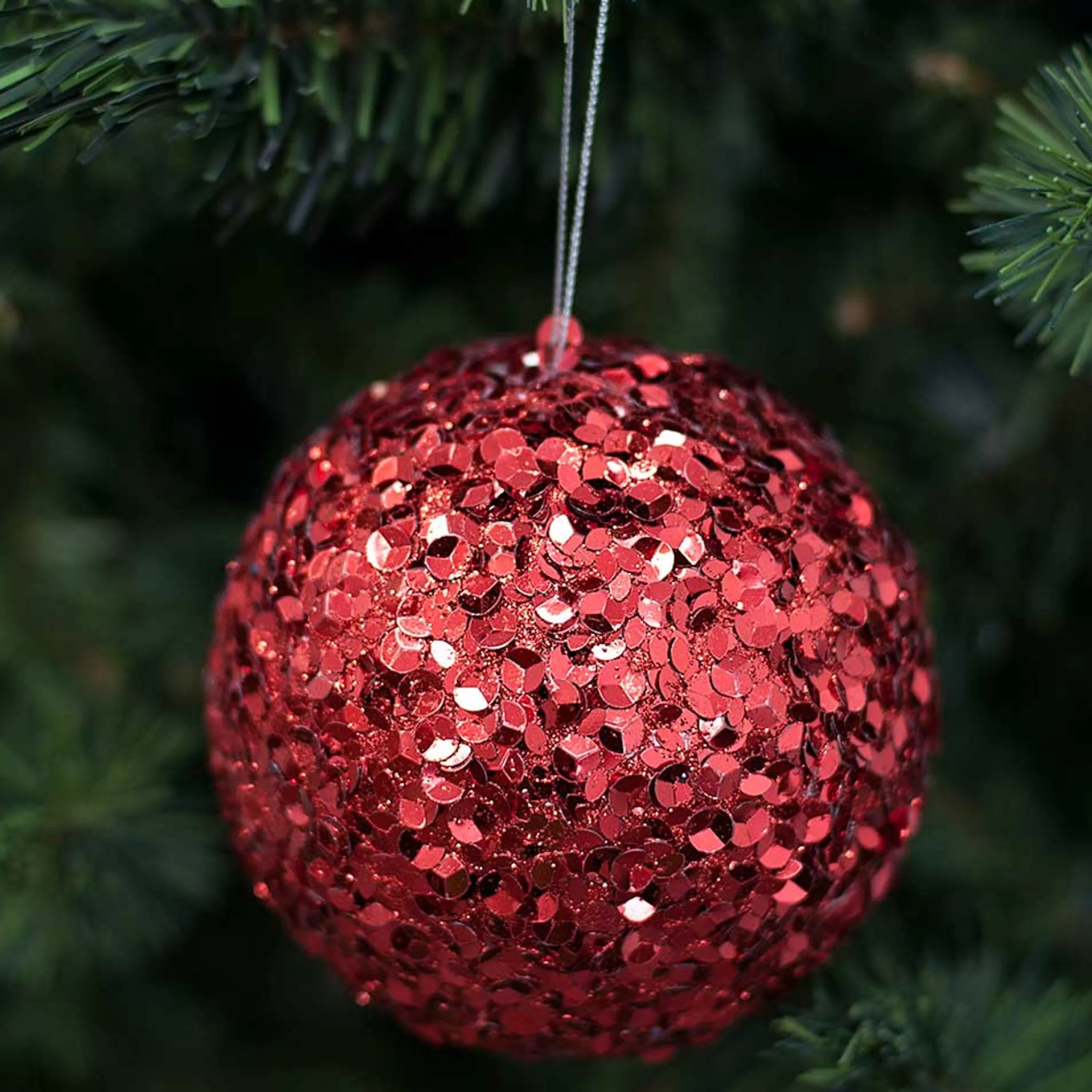 * Hanging Christmas Baubles | Red Sparkle Sequin Hanging Bauble - 10Cm