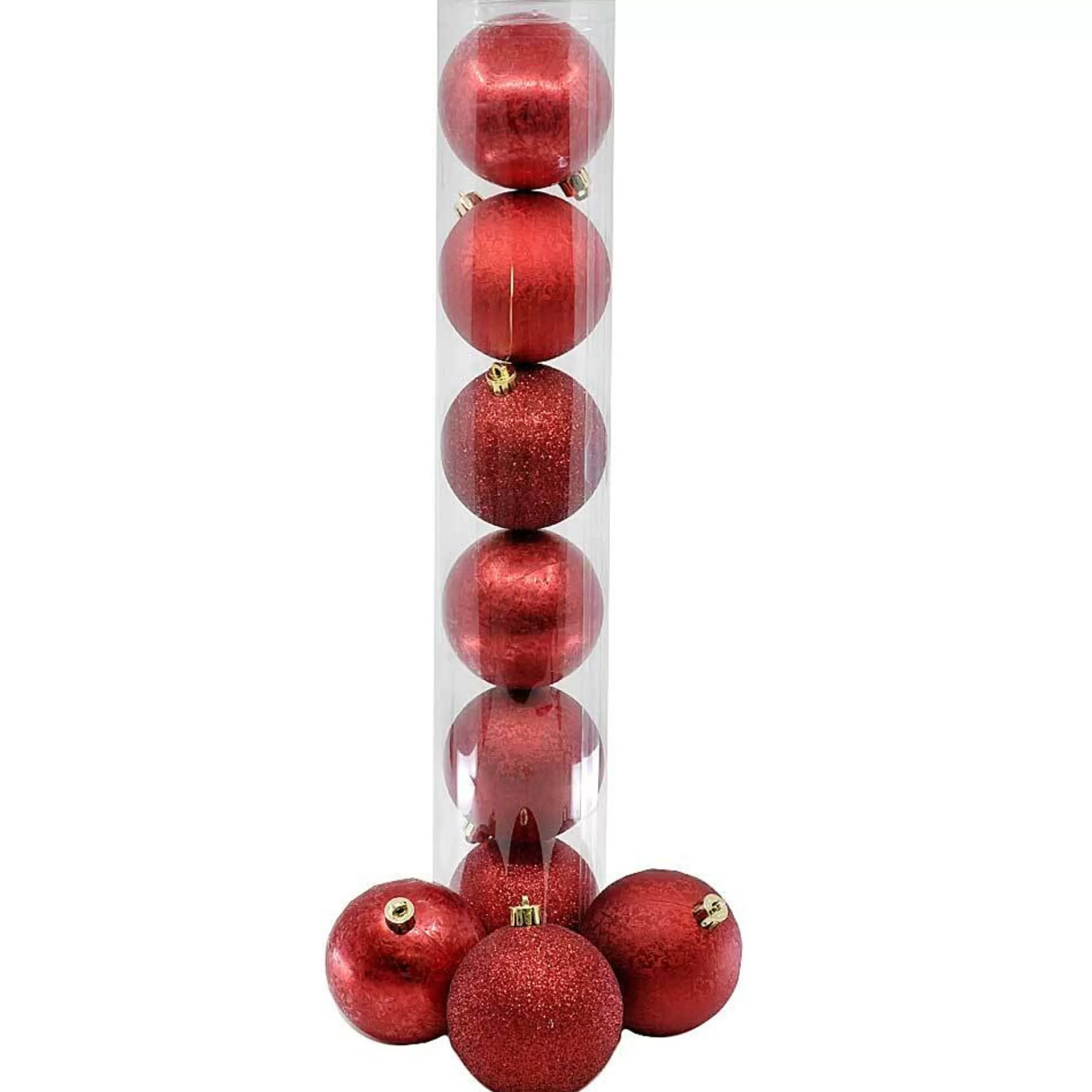 * Hanging Christmas Baubles | Red Textured Baubles (Pack Of 6) - 80Mm