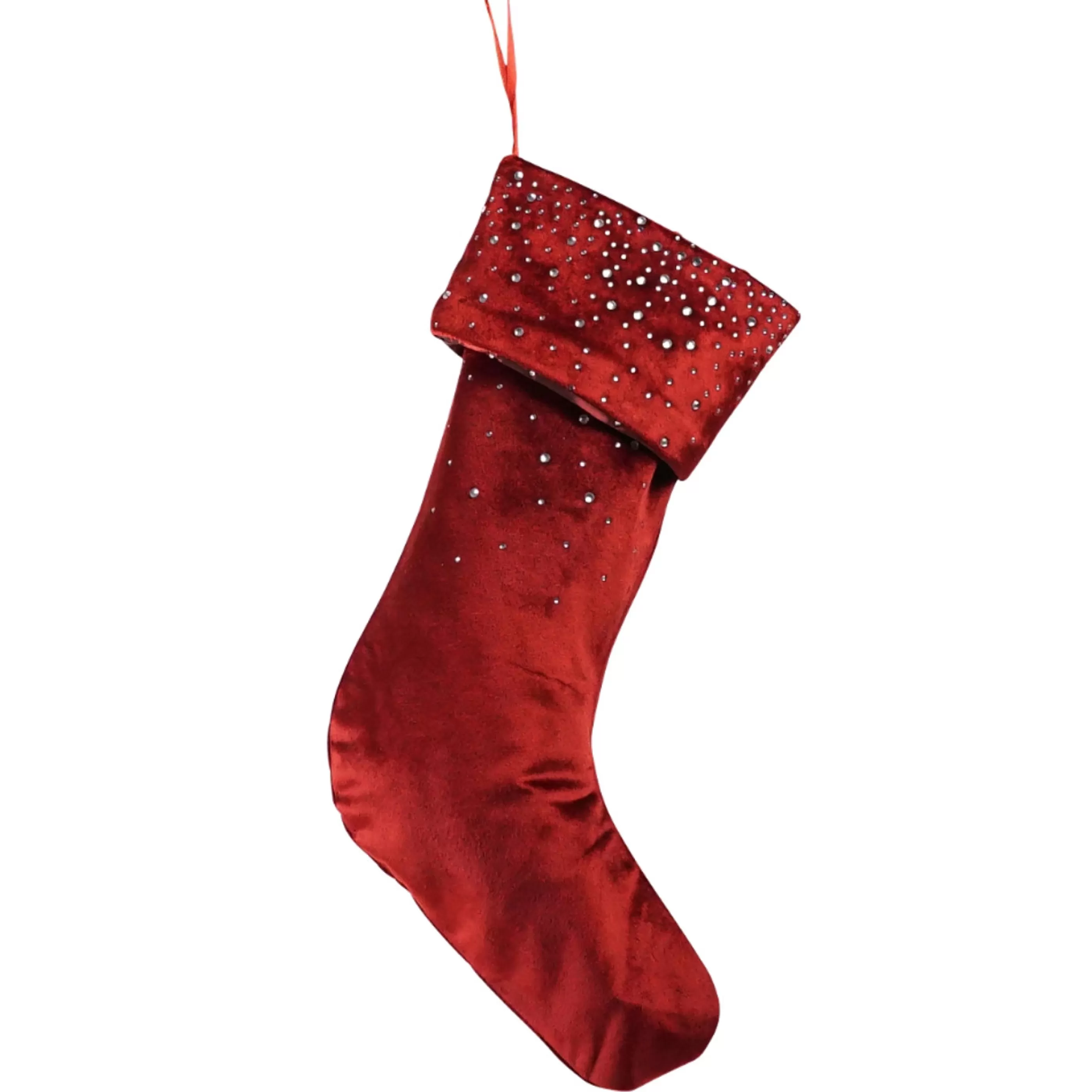 Shop * Red Velvet Diamonte Stocking - 45Cm