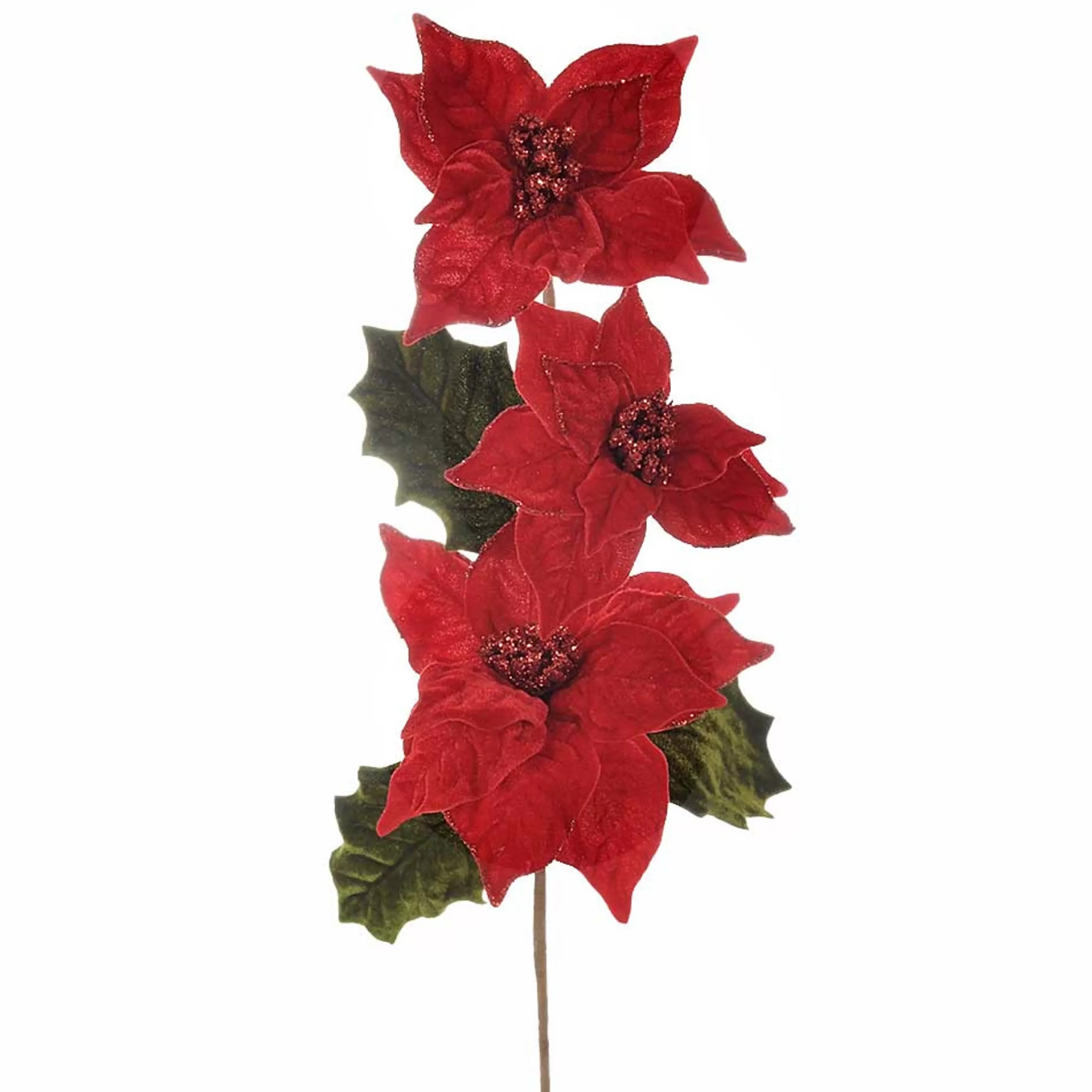 * Poinsettia Decorations | Red Velvet Poinsettia Flowers On Stem - 50Cm