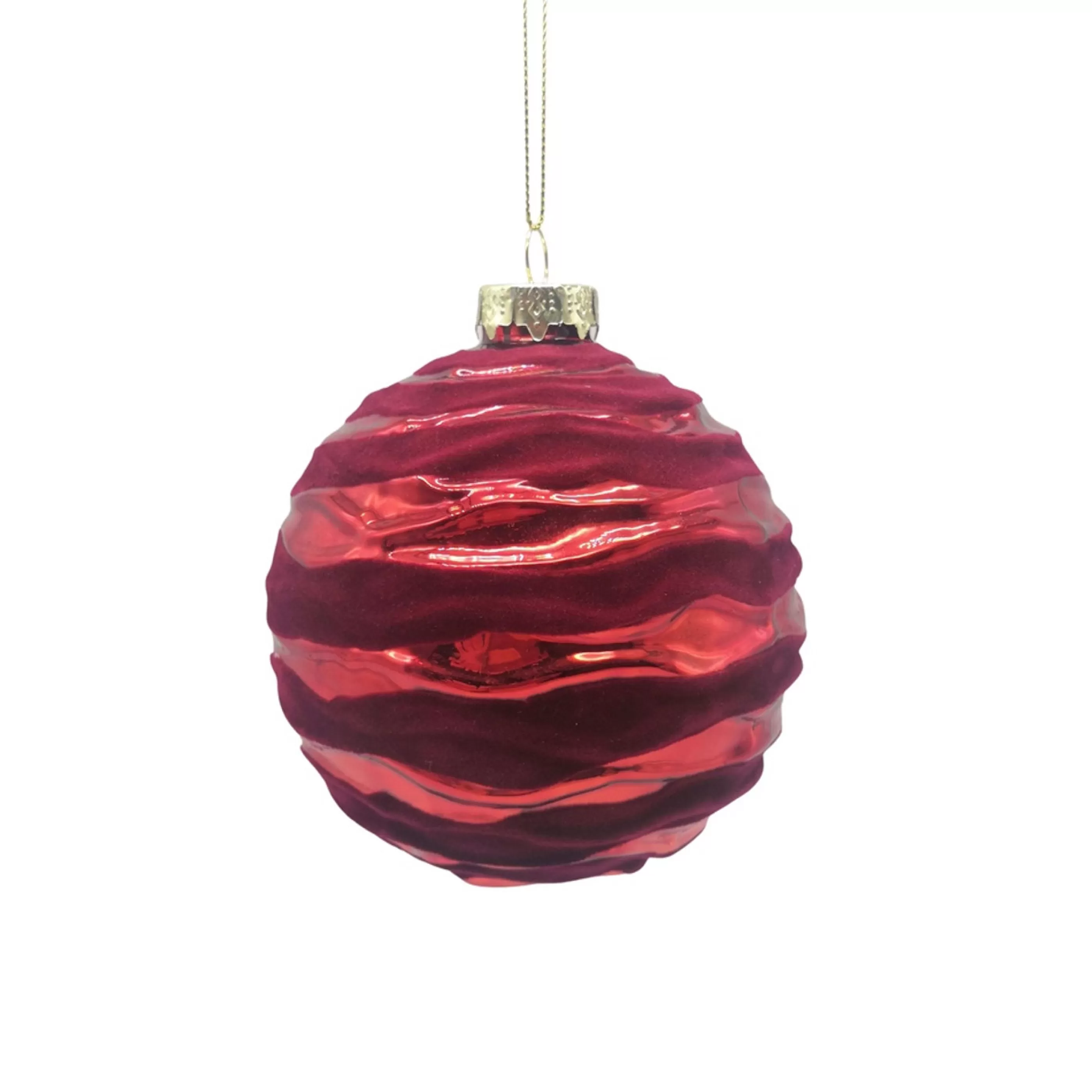 * Hanging Christmas Ornaments | Red Wave Glass Bauble - 10Cm