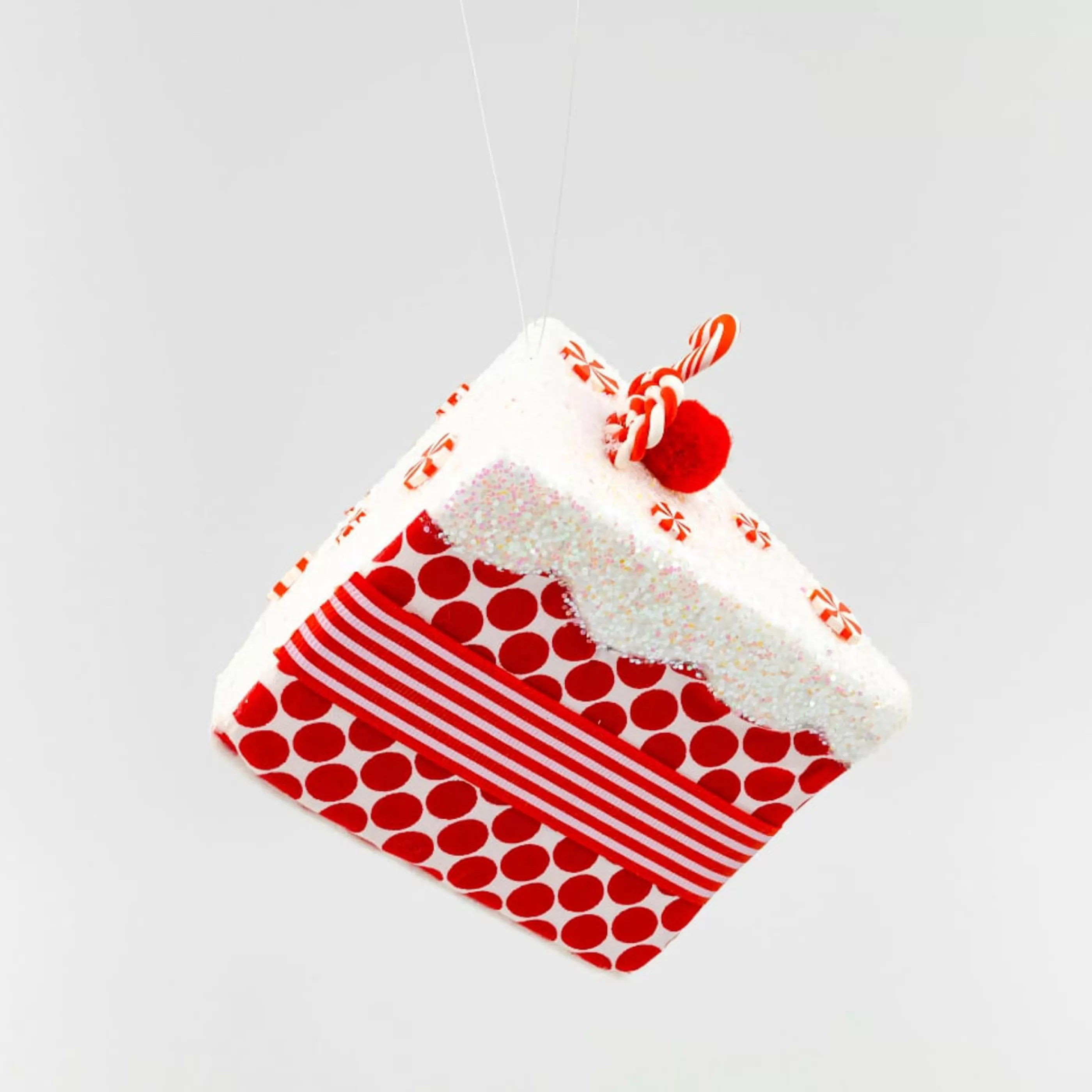 * Hanging Christmas Ornaments | Red White Cake Slice Ornament - 12Cm