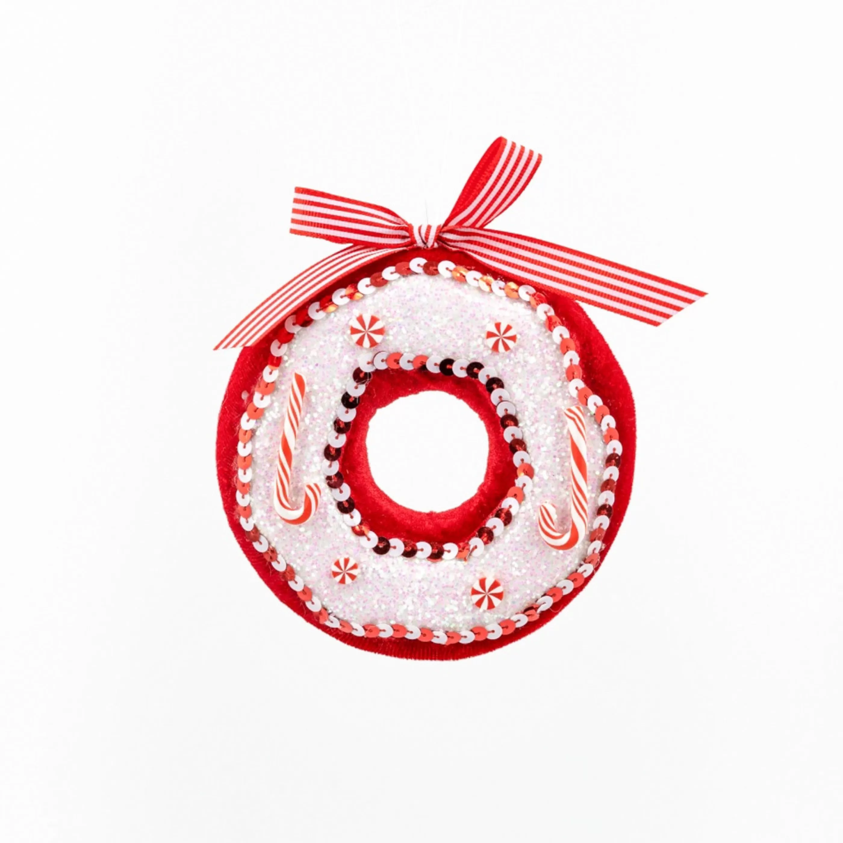 * Hanging Christmas Ornaments | Red White Frosted Doughnut Hanging Ornament - 13Cm