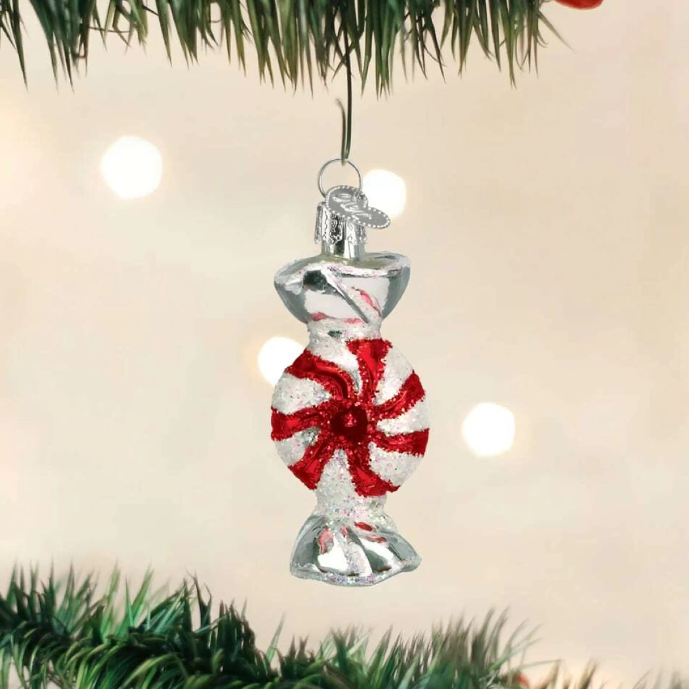 Old World Christmas Glass Hanging Christmas Ornaments | Red White Glass Peppermint Candy Ornament - 6Cm