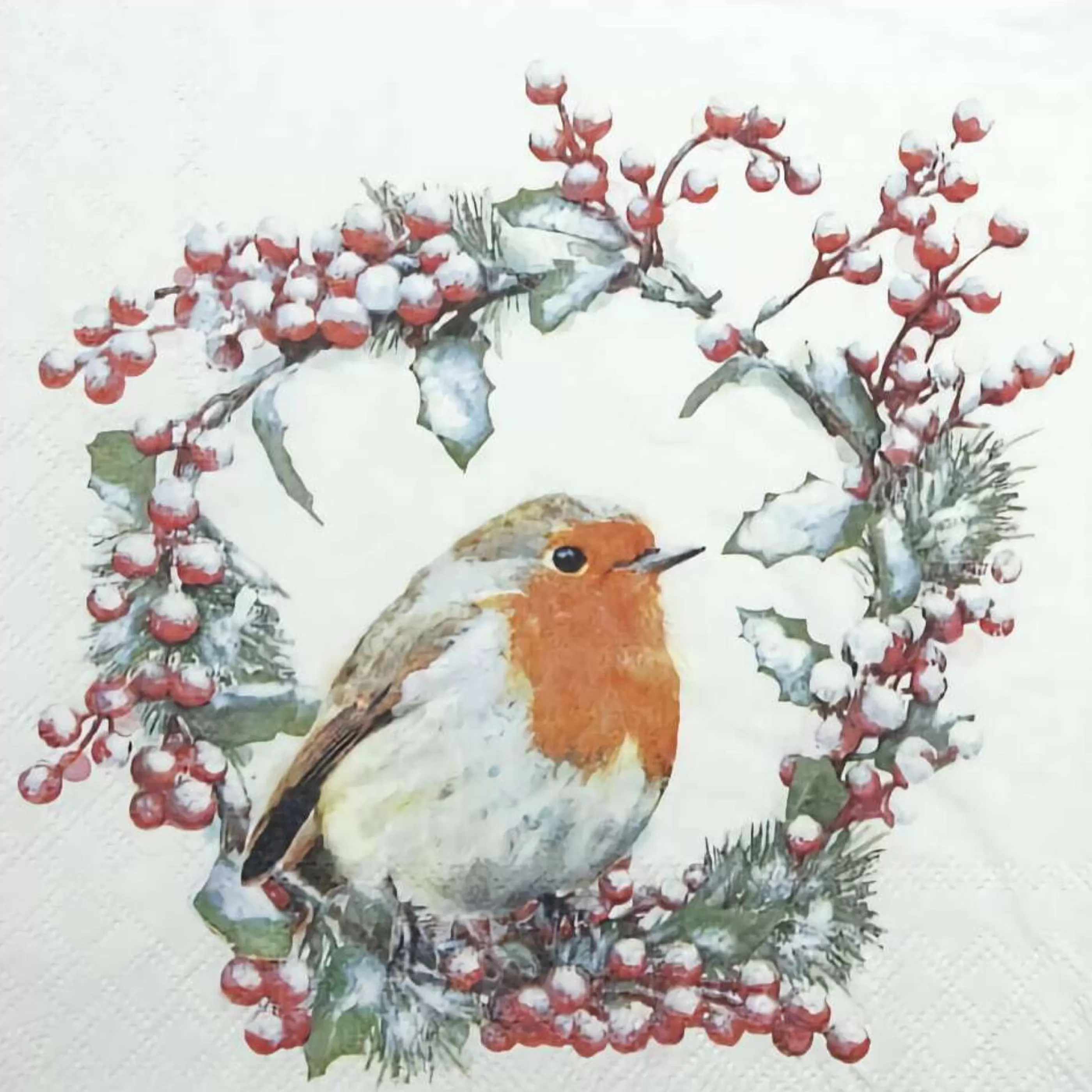 Best * Robin In Wreath Luncheon Napkin (Pack Of 20) - 33Cm