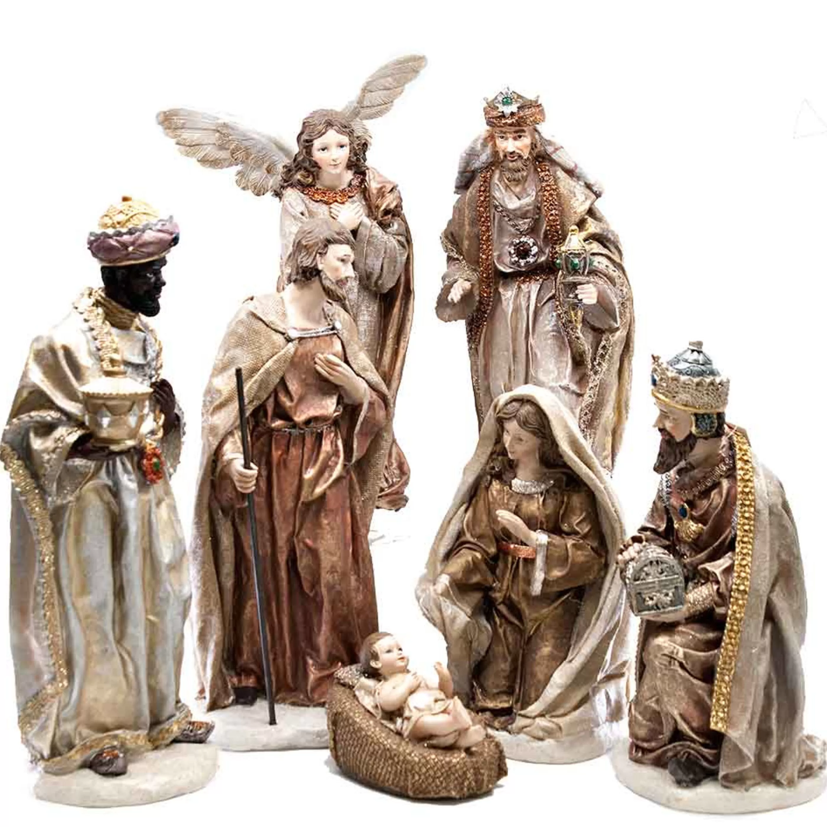 Cheap * Roman Bronze And Gold Nativity (Set Of 7) - 30Cm