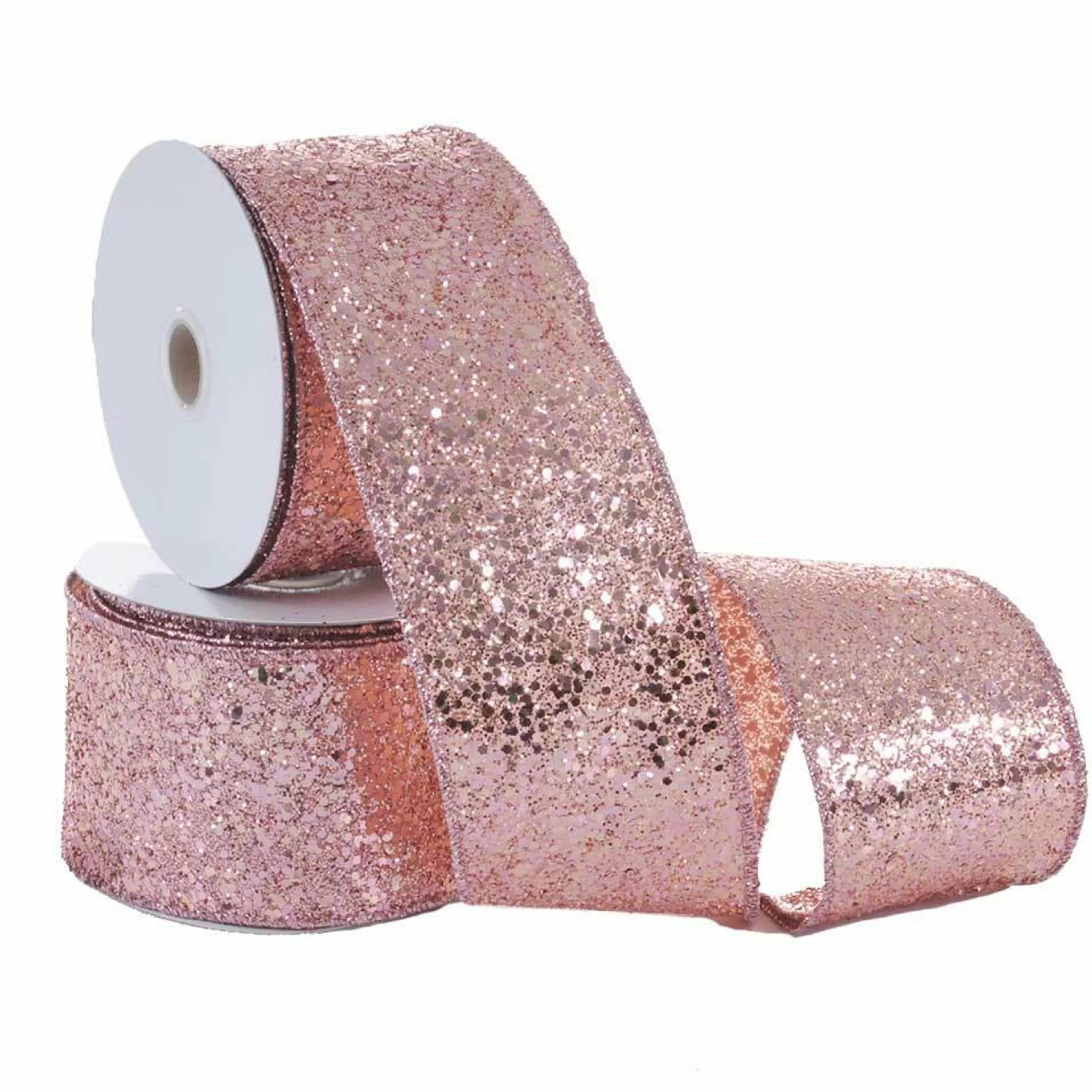 * Christmas Ribbon & Bows | Rose Gold Glitter Ribbon - 10M