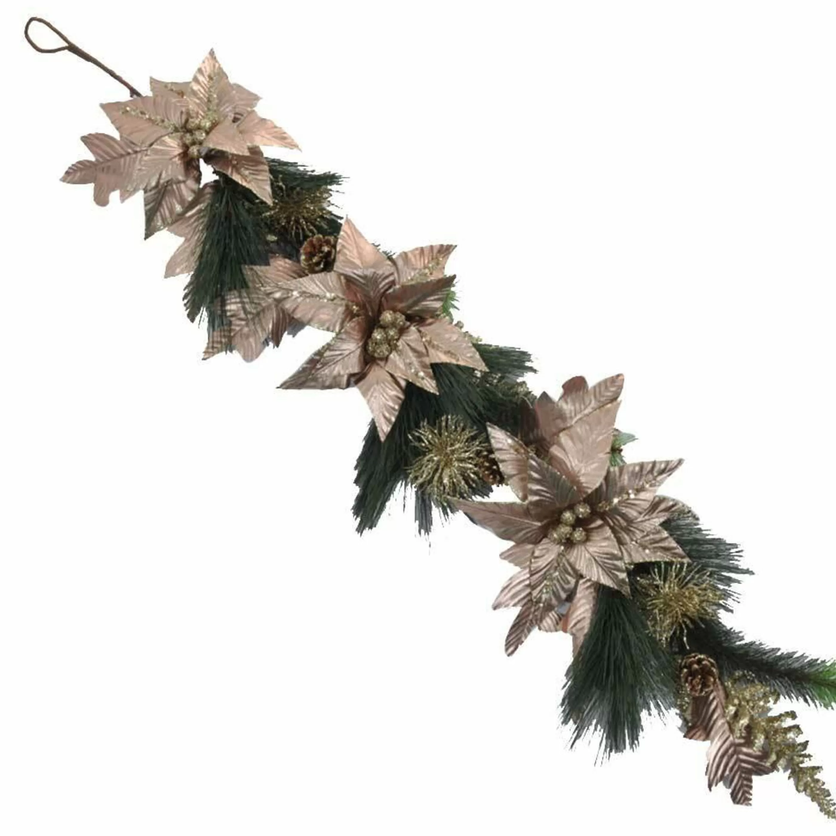 * Poinsettia Decorations | Rose Gold Poinsettia Garland - 120Cm