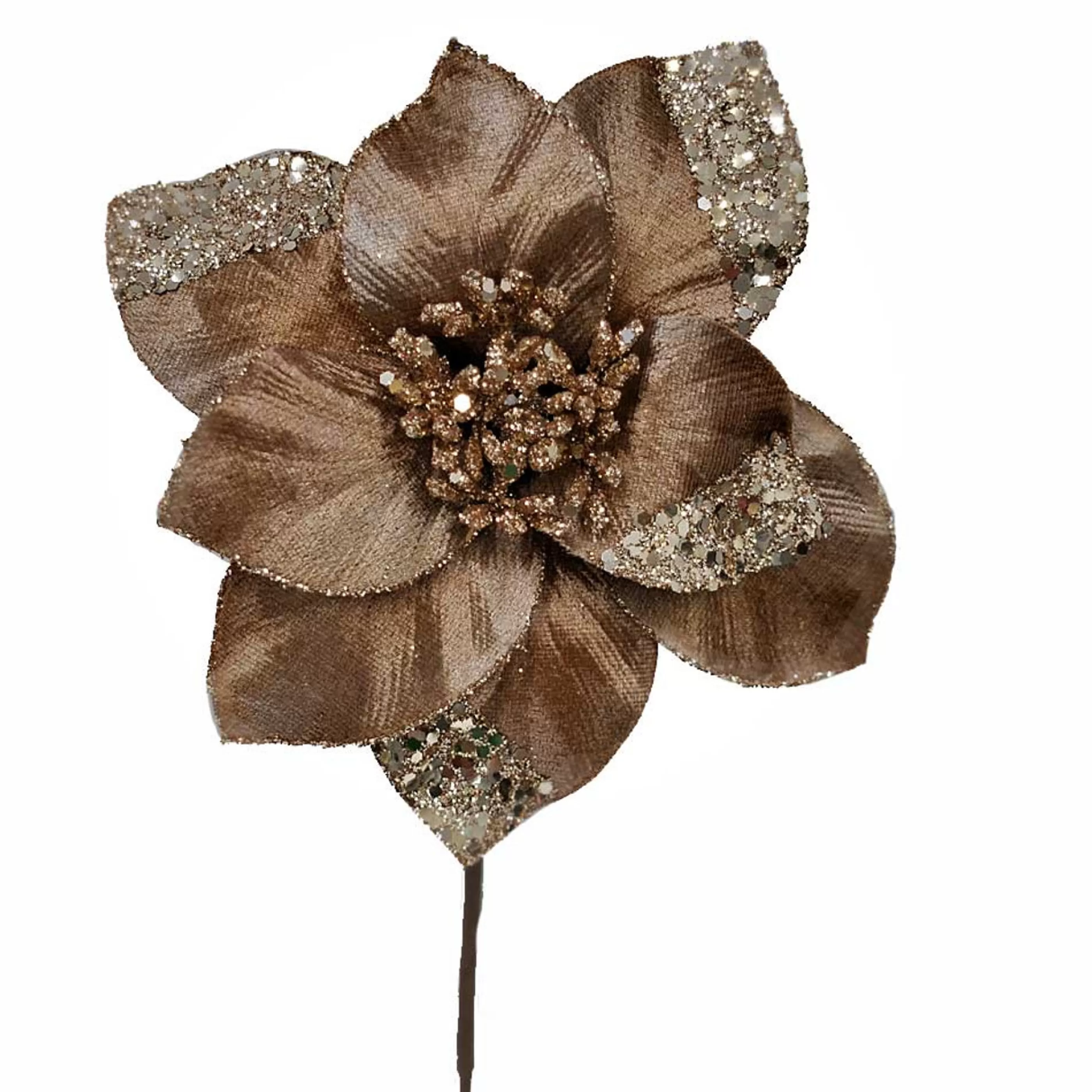 * Floristry | Rose Gold Poinsettia On Clip - 18Cm