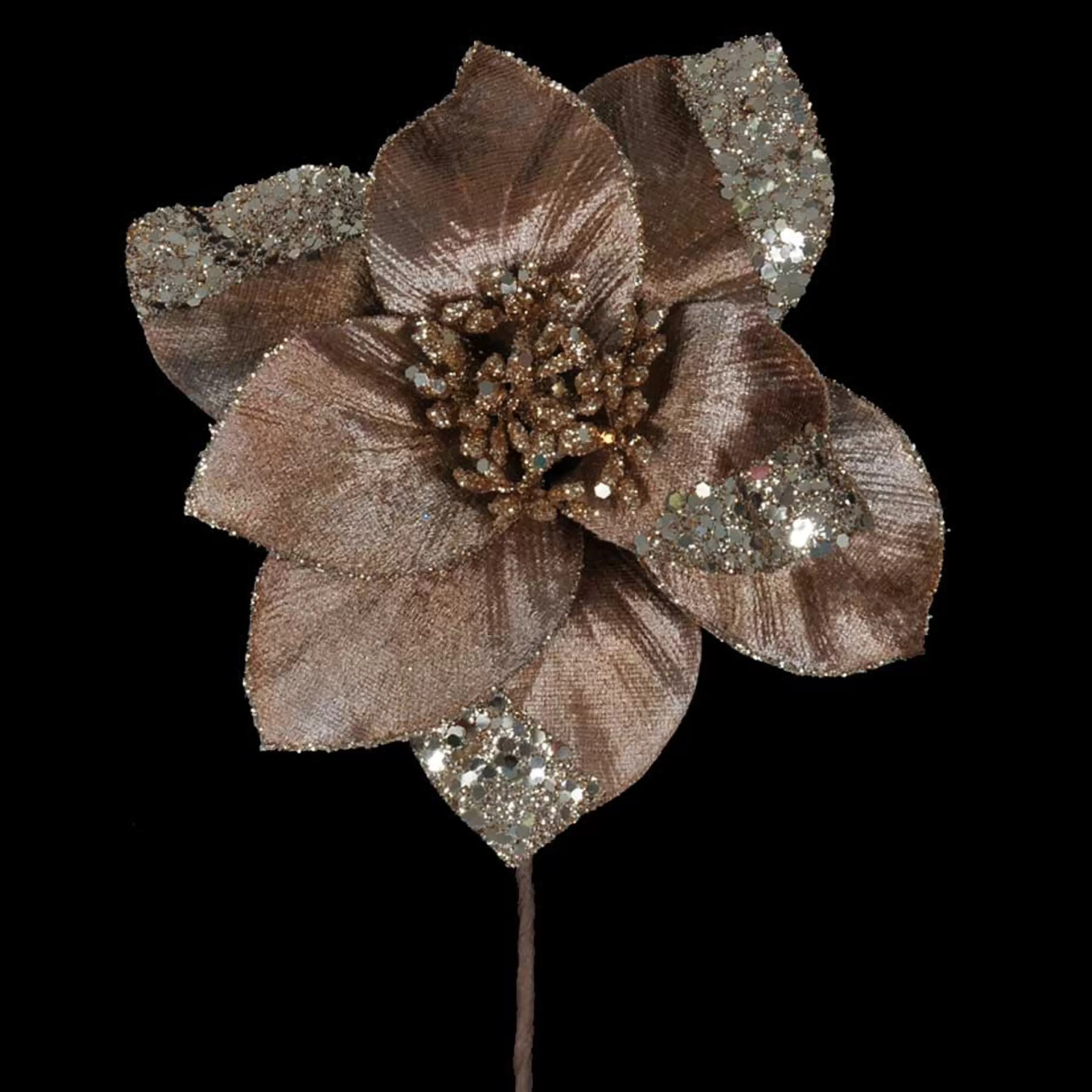 * Floristry | Rose Gold Poinsettia On Clip - 18Cm