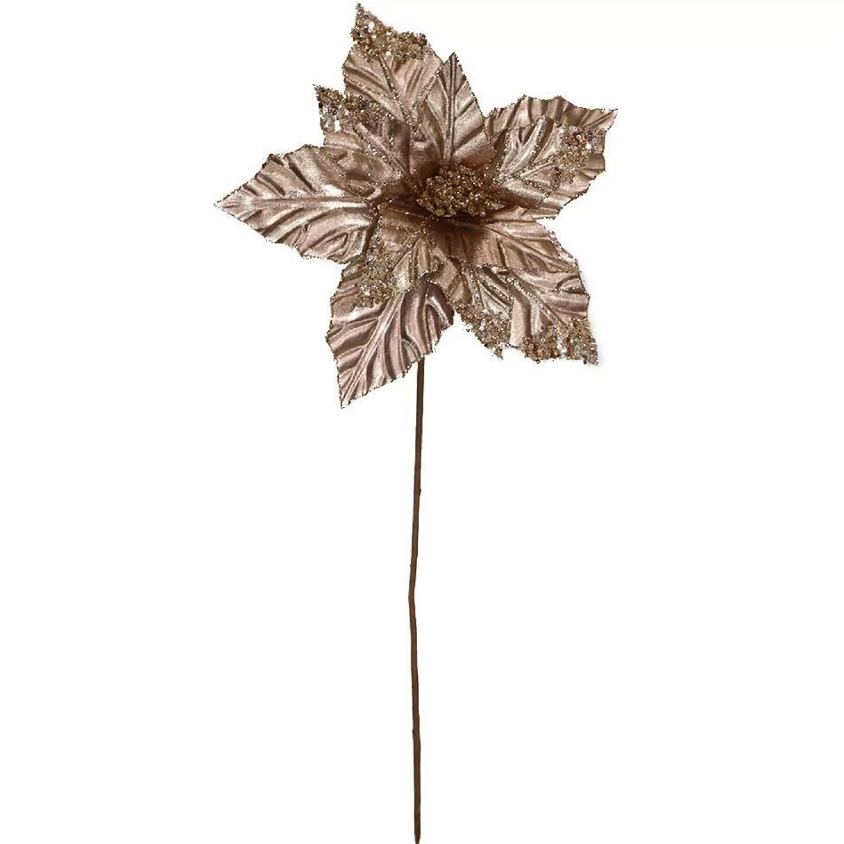 * Poinsettia Decorations | Rose Gold Poinsettia With Stem - 28Cm