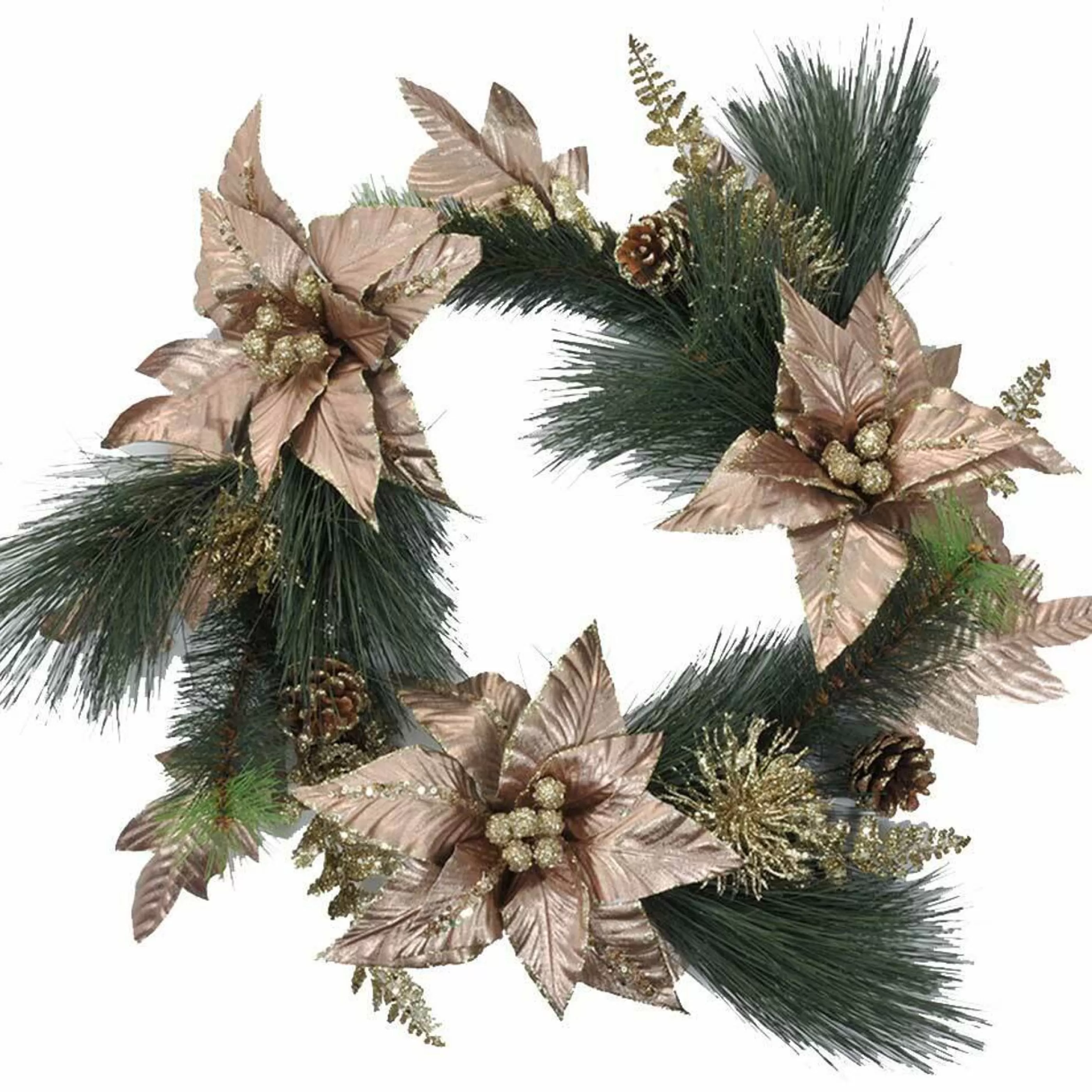 * Poinsettia Decorations | Rose Gold Poinsettia Wreath - 50Cm