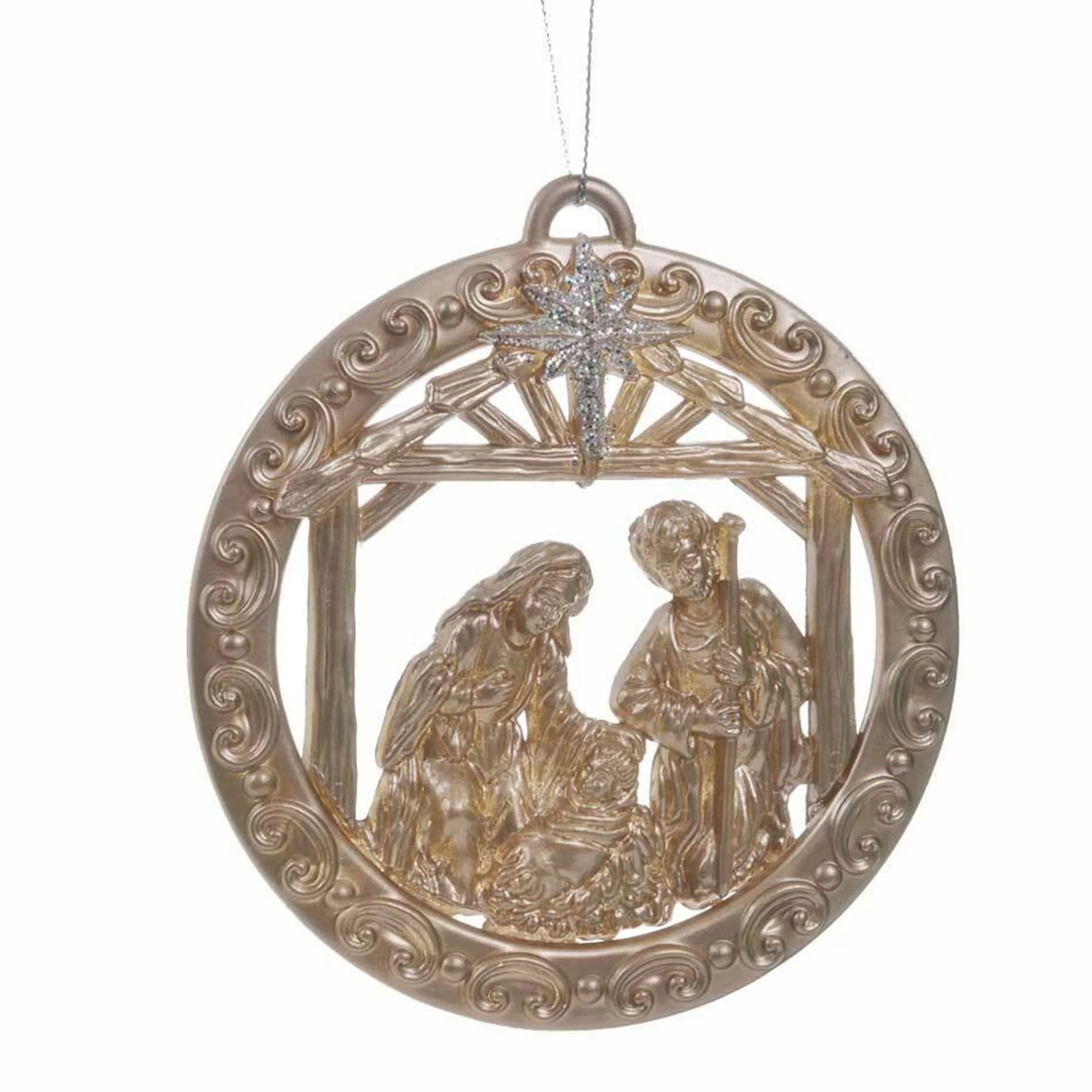 * Hanging Christmas Ornaments | Round Gold Nativity Ornament - 3.5Cm