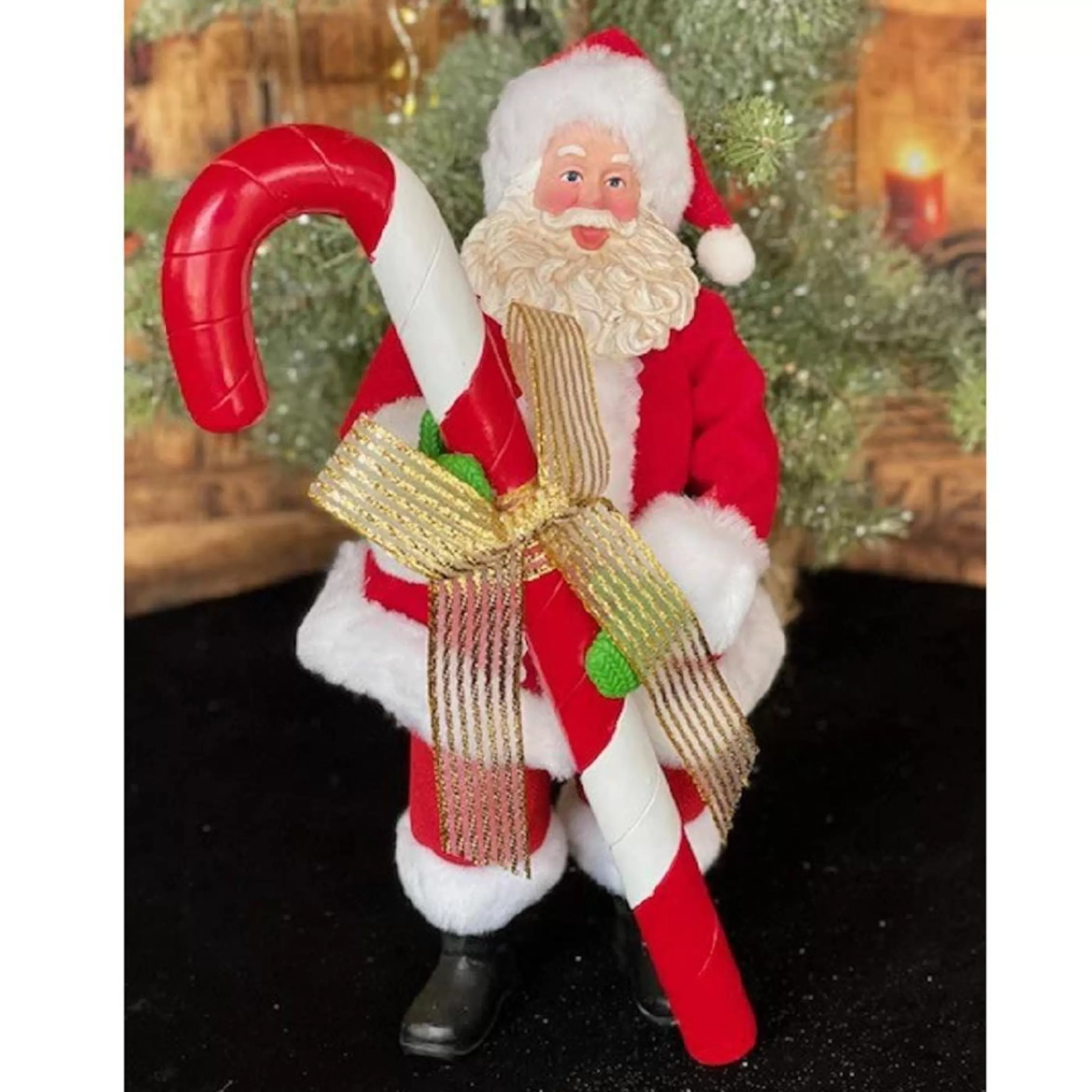 Department 56 Gingerbread Candy Christmas | Santa Claus Holds A Big Red Candy Cane - 27Cm