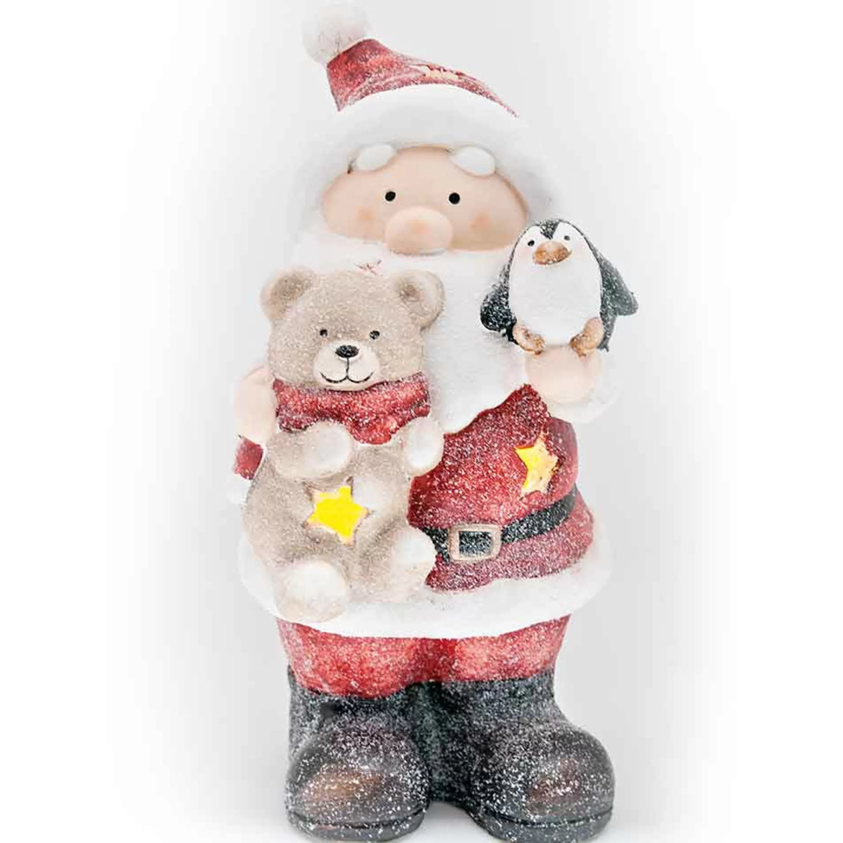 * Table Top Decorations | Santa Claus Holds Bear And Penguin - 39.5Cm