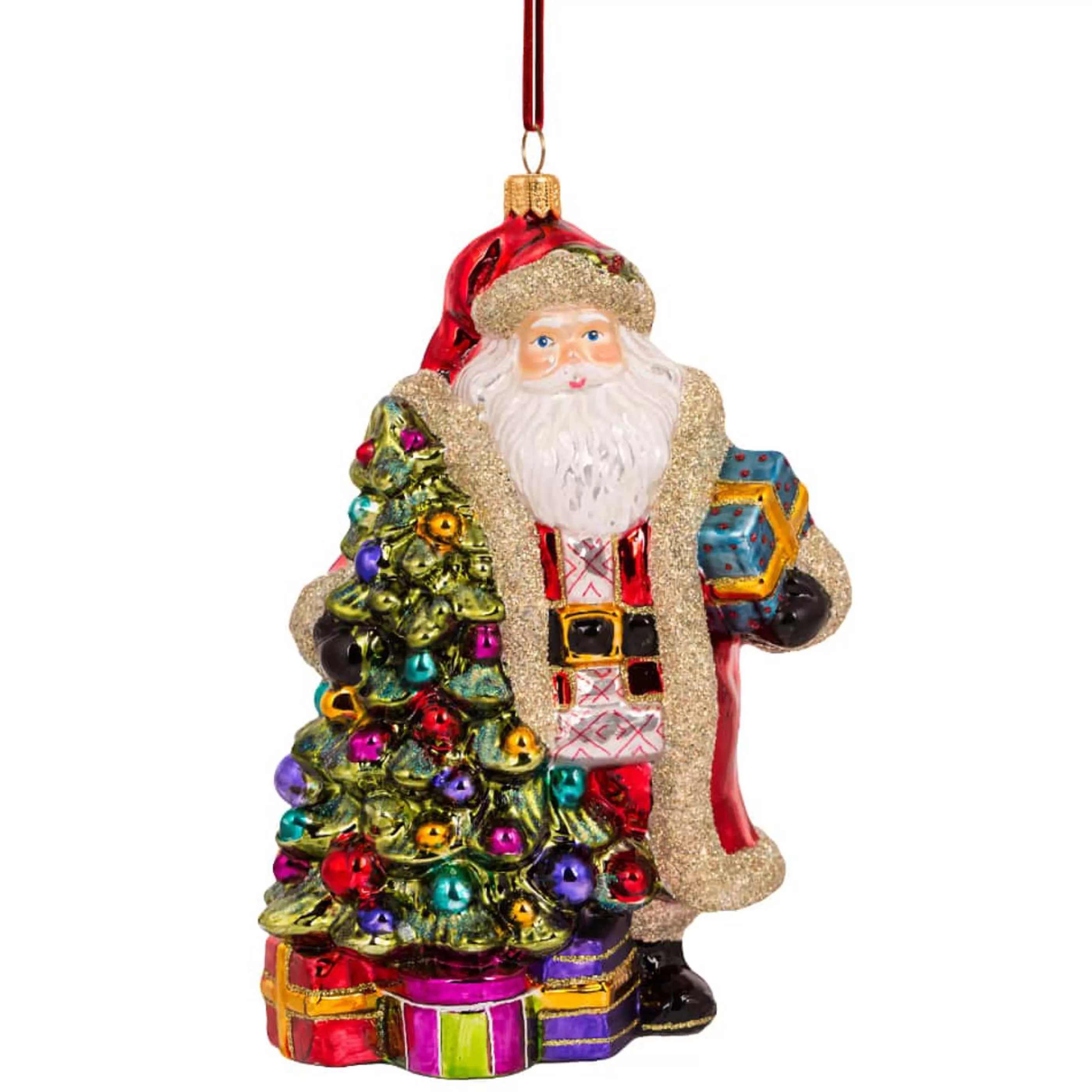 * Hanging Christmas Ornaments | Santa Standing With Bauble Tree - 18Cm