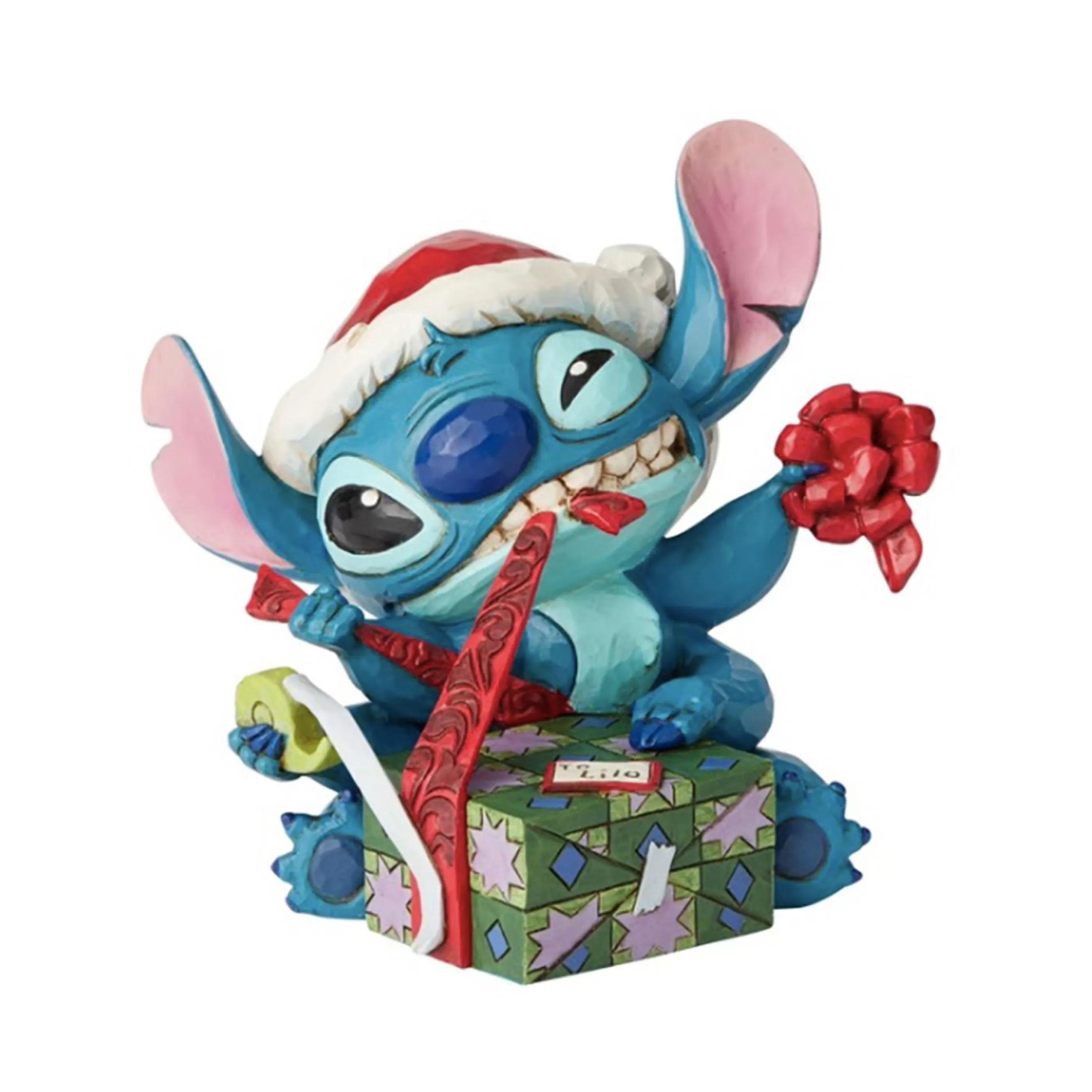 Disney Christmas Decorations Table Top Decorations | Santa Stitch Wrapping Present - 13Cm