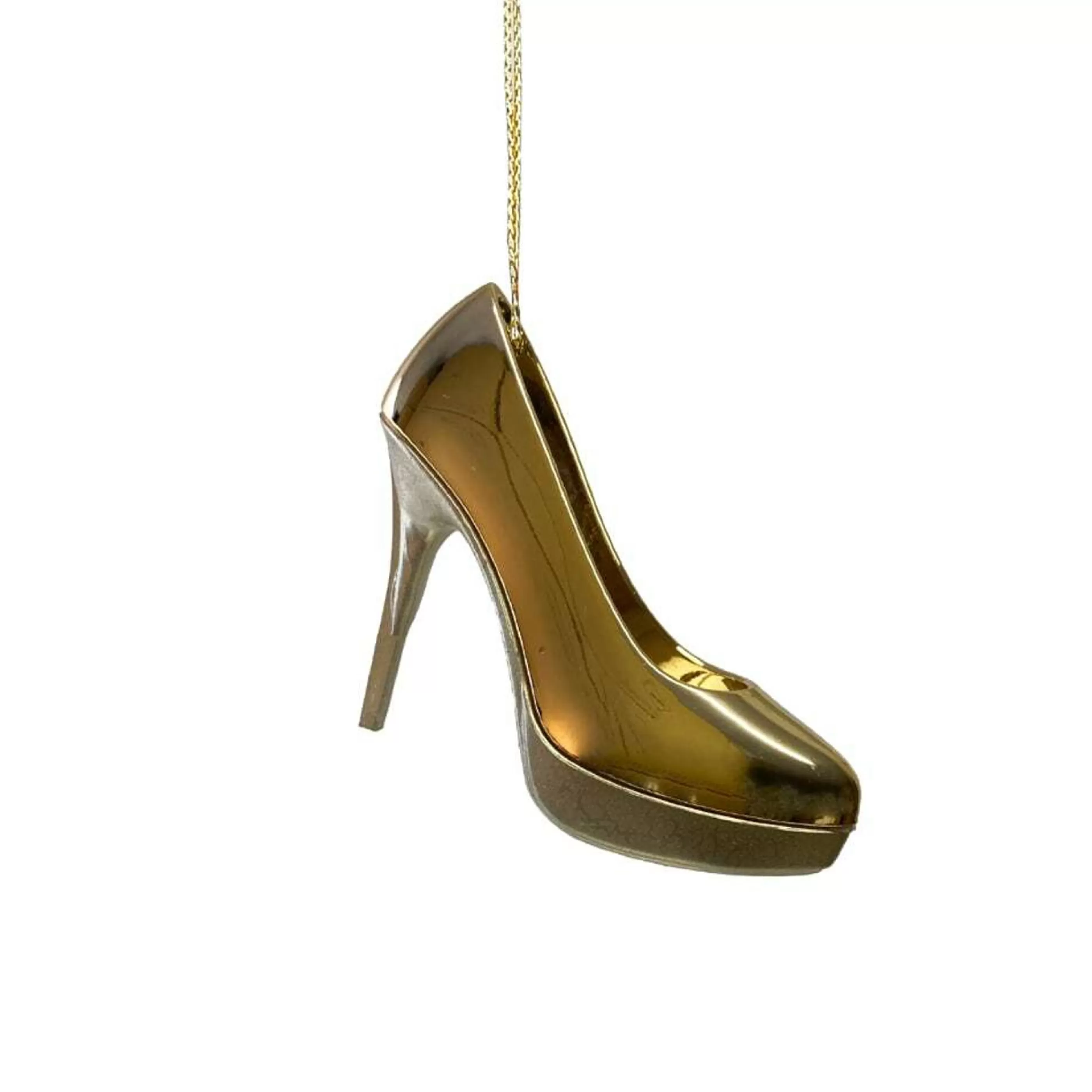 * Hanging Christmas Ornaments | Shiny Gold High Heel Shoe Ornament - 10Cm