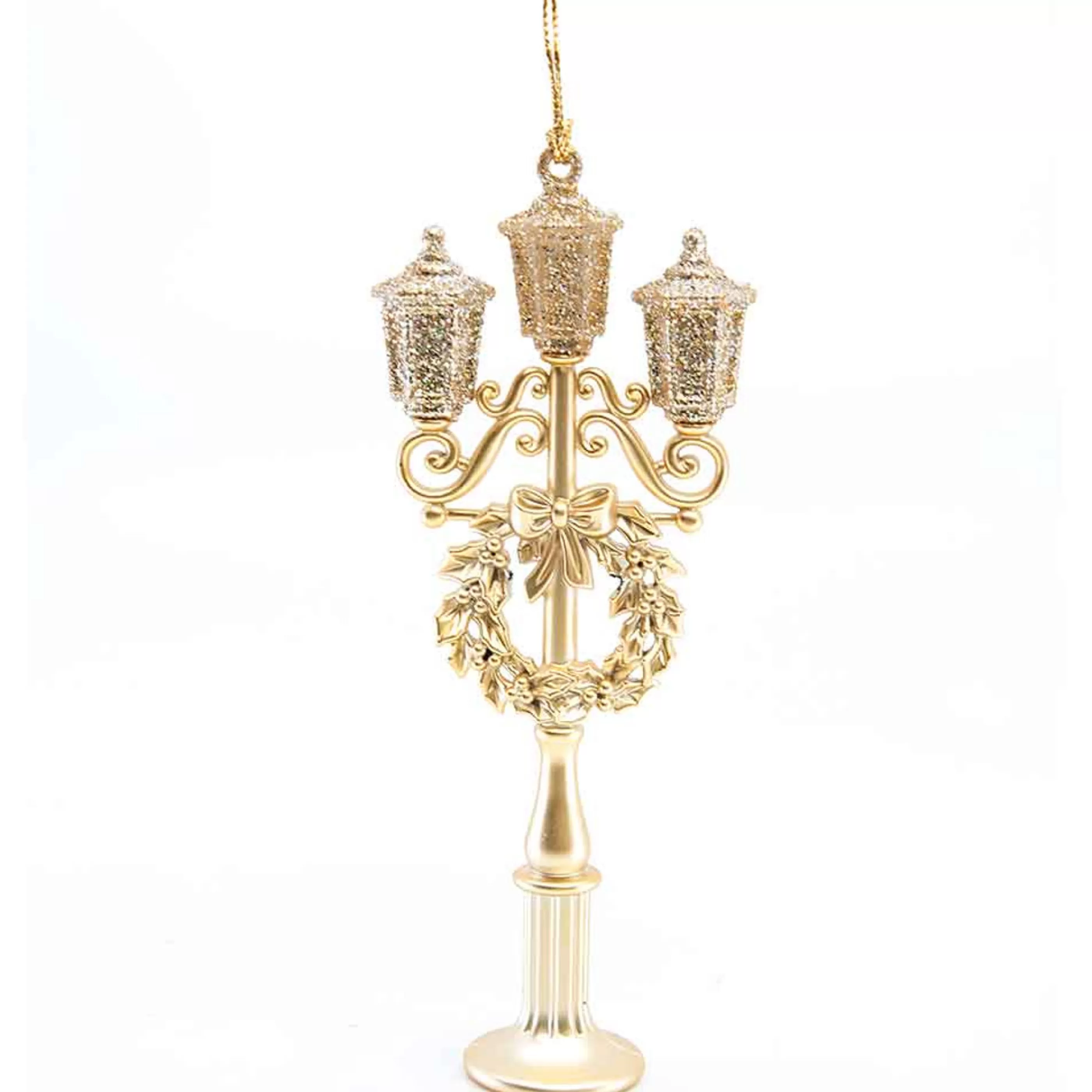 * Hanging Christmas Ornaments | Shiny Gold Lamp Post With Glitter Lanterns - 4.8Cm