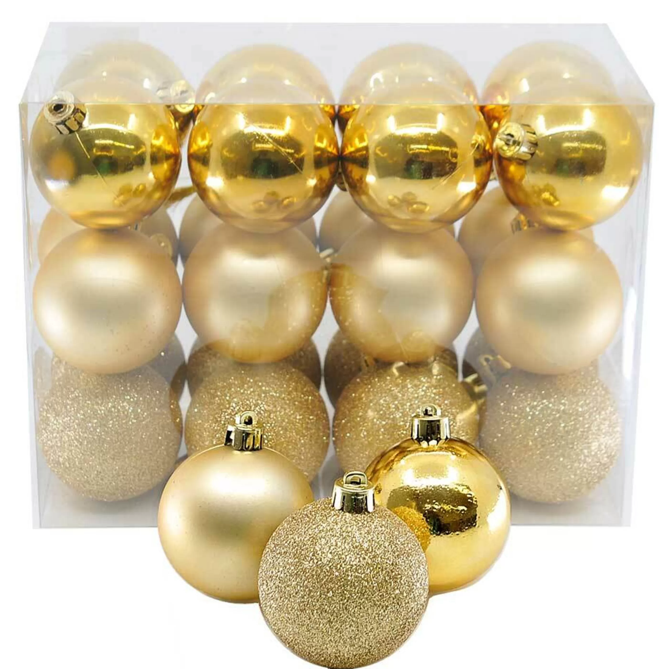 * Hanging Christmas Baubles | Shiny, Matte & Glitter Gold Baubles (Pack Of 24) - 60Mm