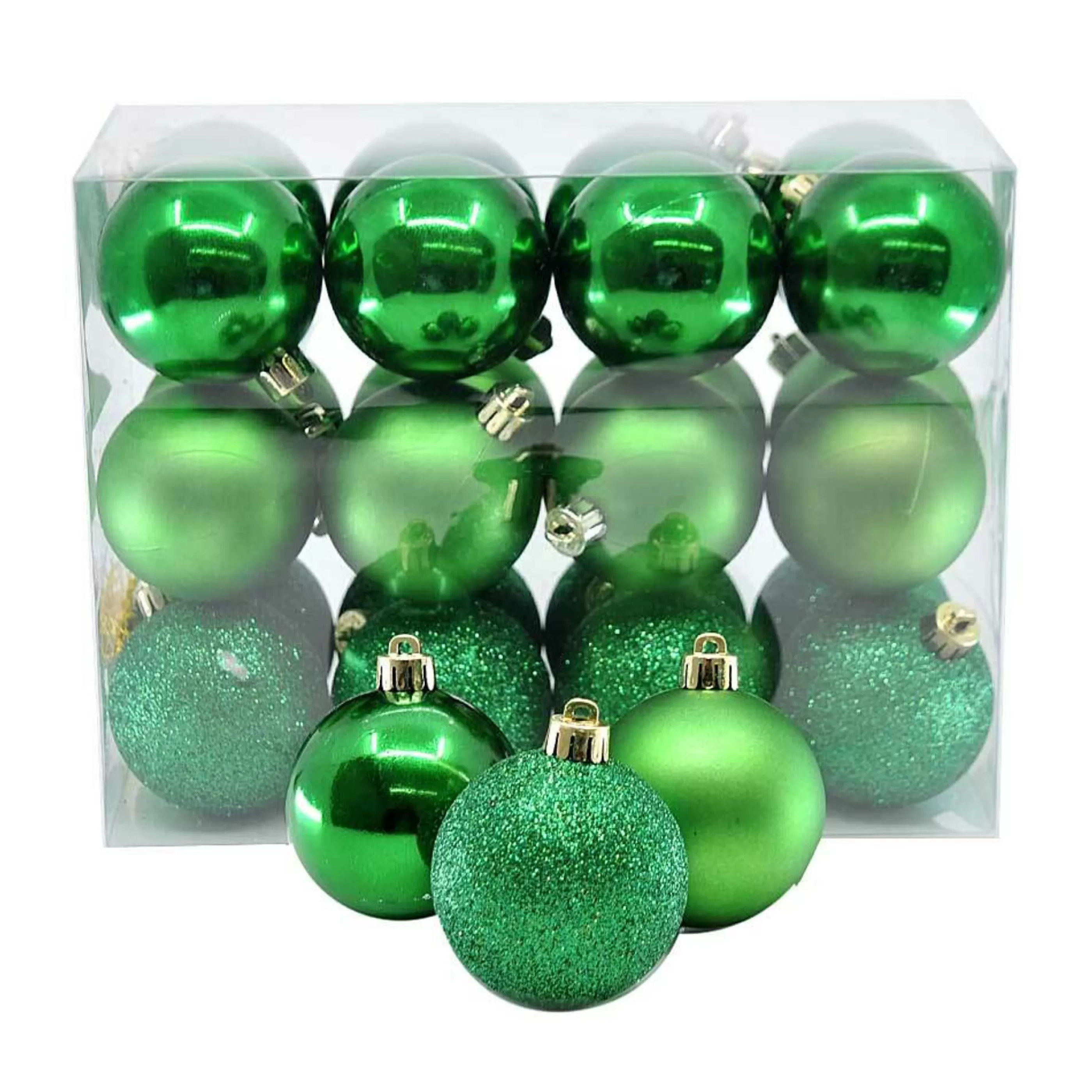 * Hanging Christmas Baubles | Shiny, Matte & Glitter Green Baubles (Pack Of 24) - 60Mm