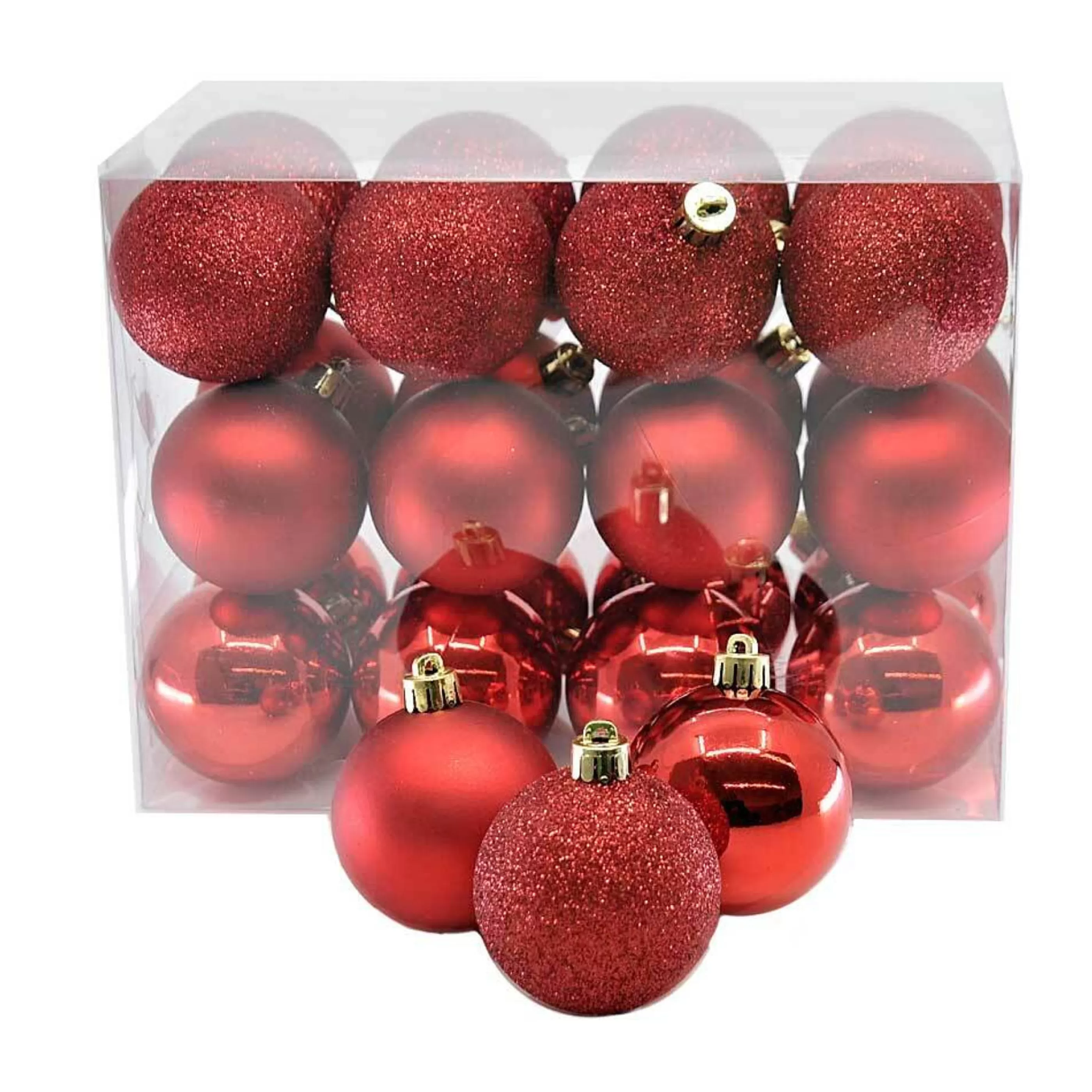 * Hanging Christmas Baubles | Shiny, Matte & Glitter Red Baubles (Pack Of 24) - 60Mm