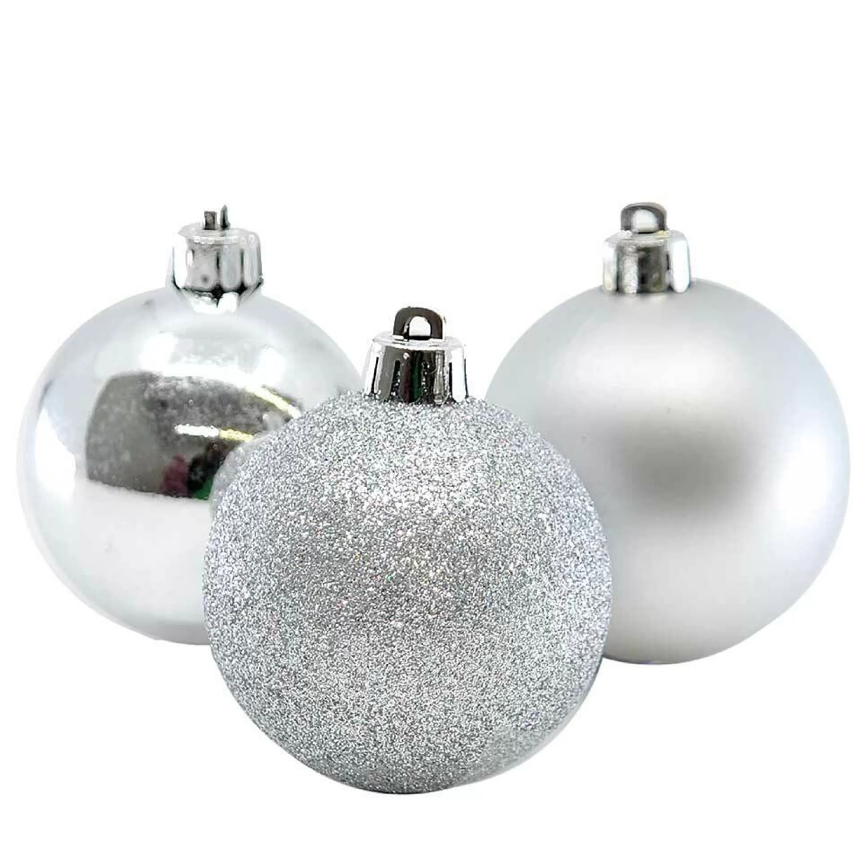 * Hanging Christmas Baubles | Shiny, Matte & Glitter Silver Baubles (Pack Of 24) - 60Mm