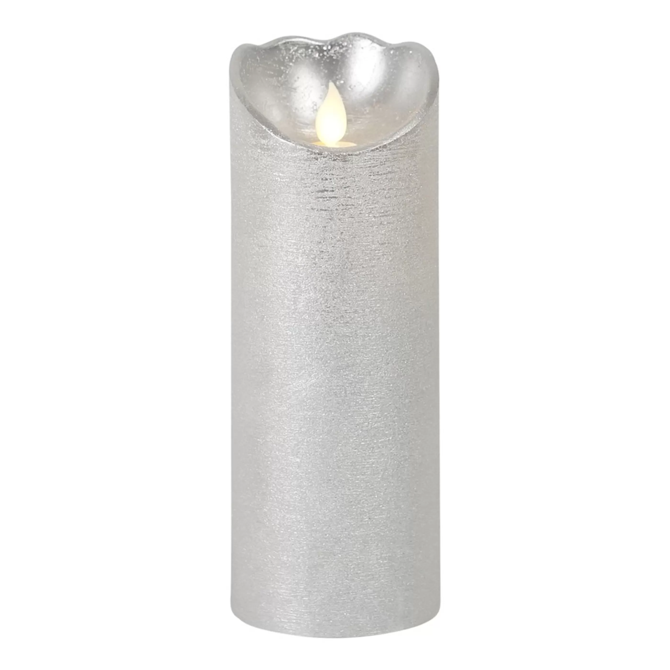 Clearance * Silver Beacon Led Wax Pillar Candle - 20Cm